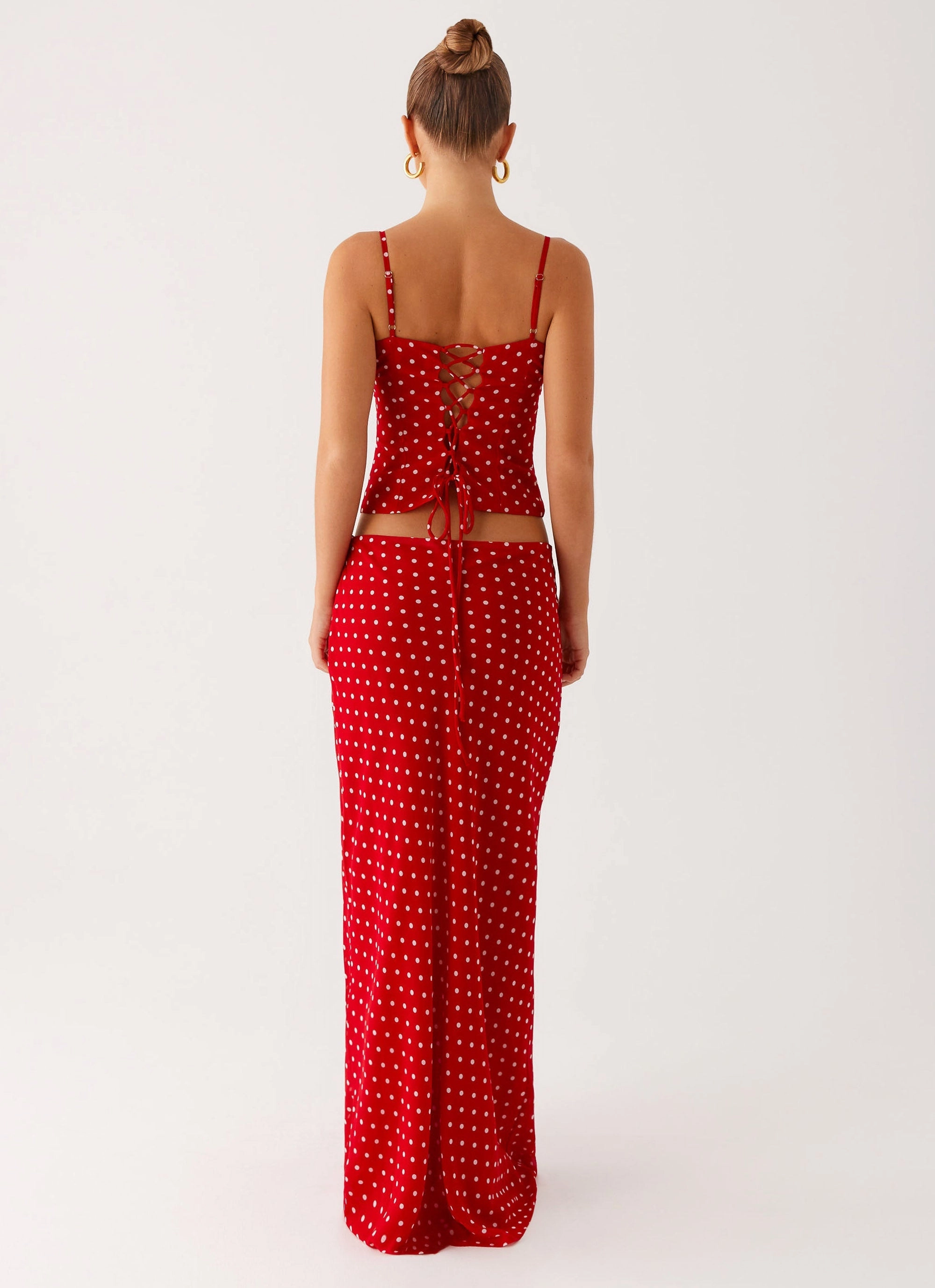 Bendita Maxi Skirt - Red Polka Dot Key Feature Neutral Tones