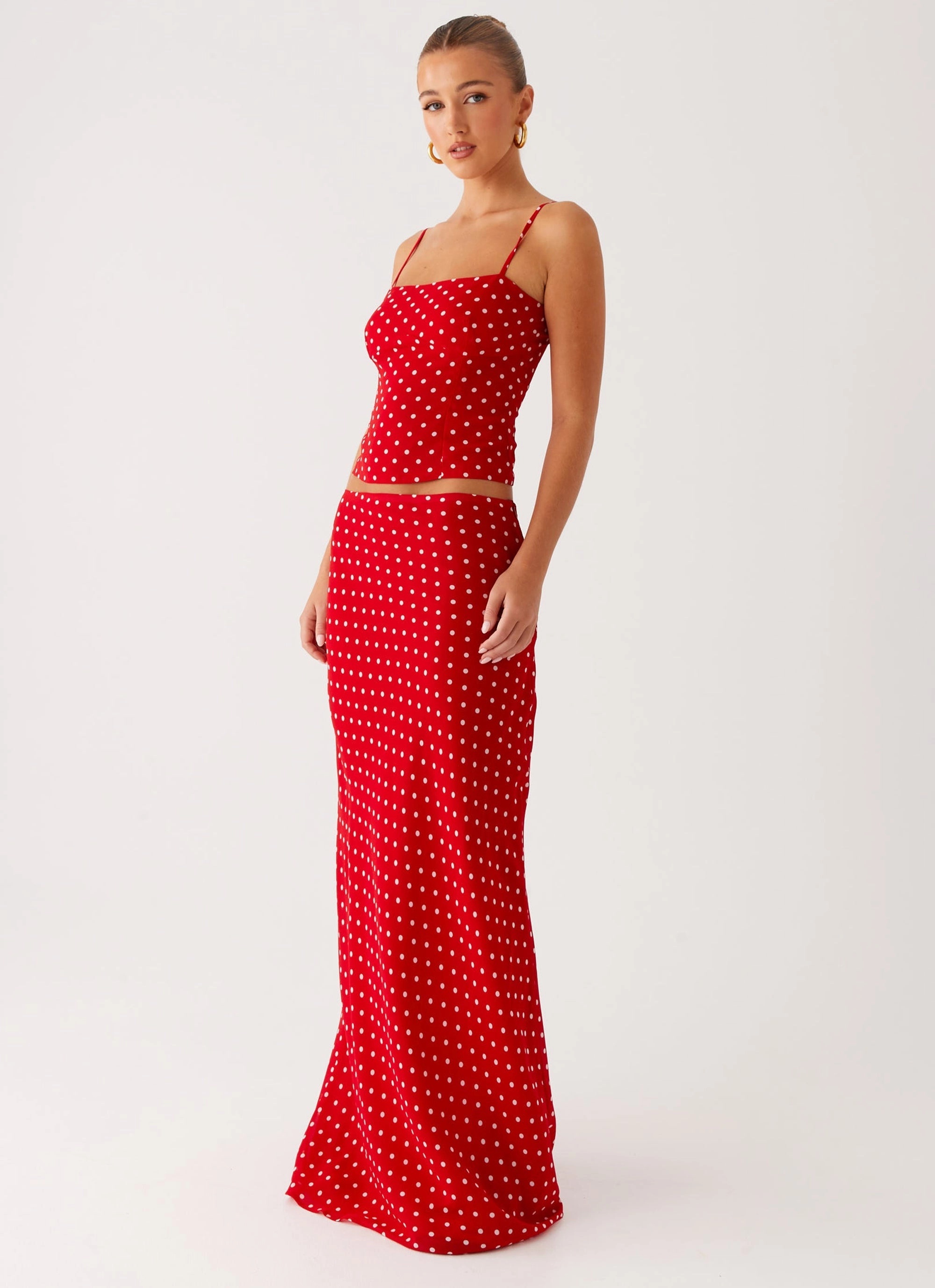 Bendita Maxi Skirt - Red Polka Dot Vegan Material
