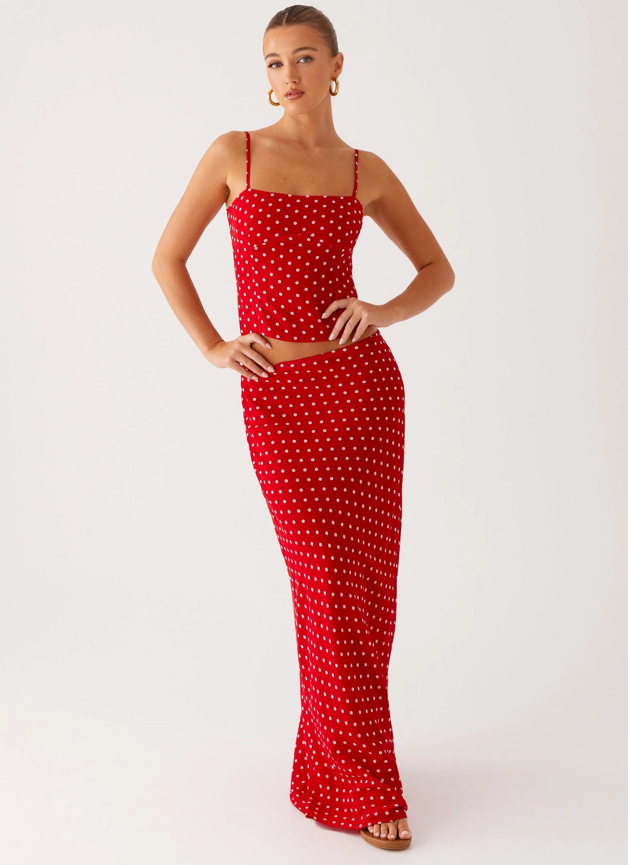 Bendita Maxi Skirt - Red Polka Dot Casual Feel Street Look
