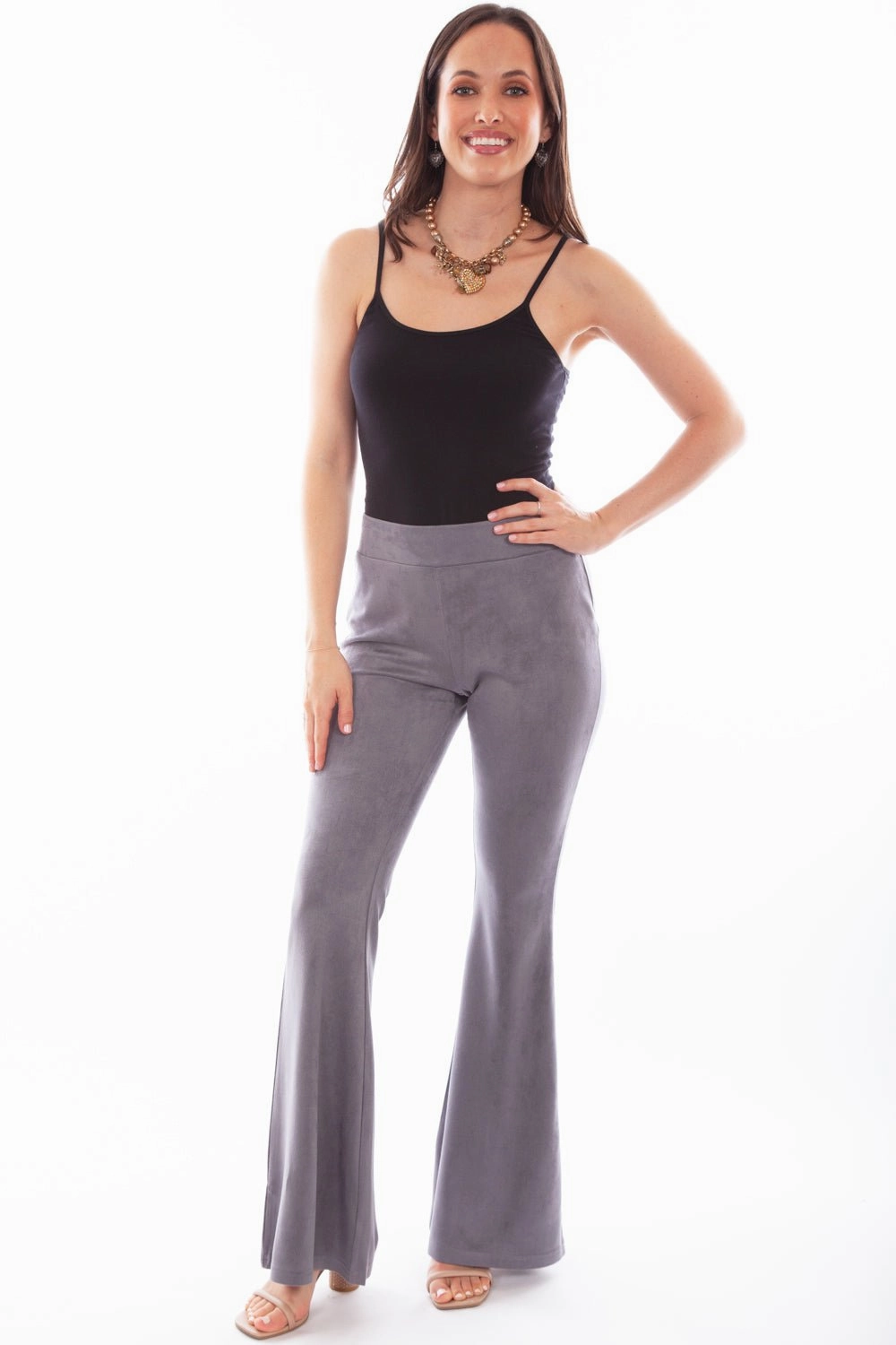 Festival Outfit Comfy Scully Womens Grey Polyester Bell Bottom Pants