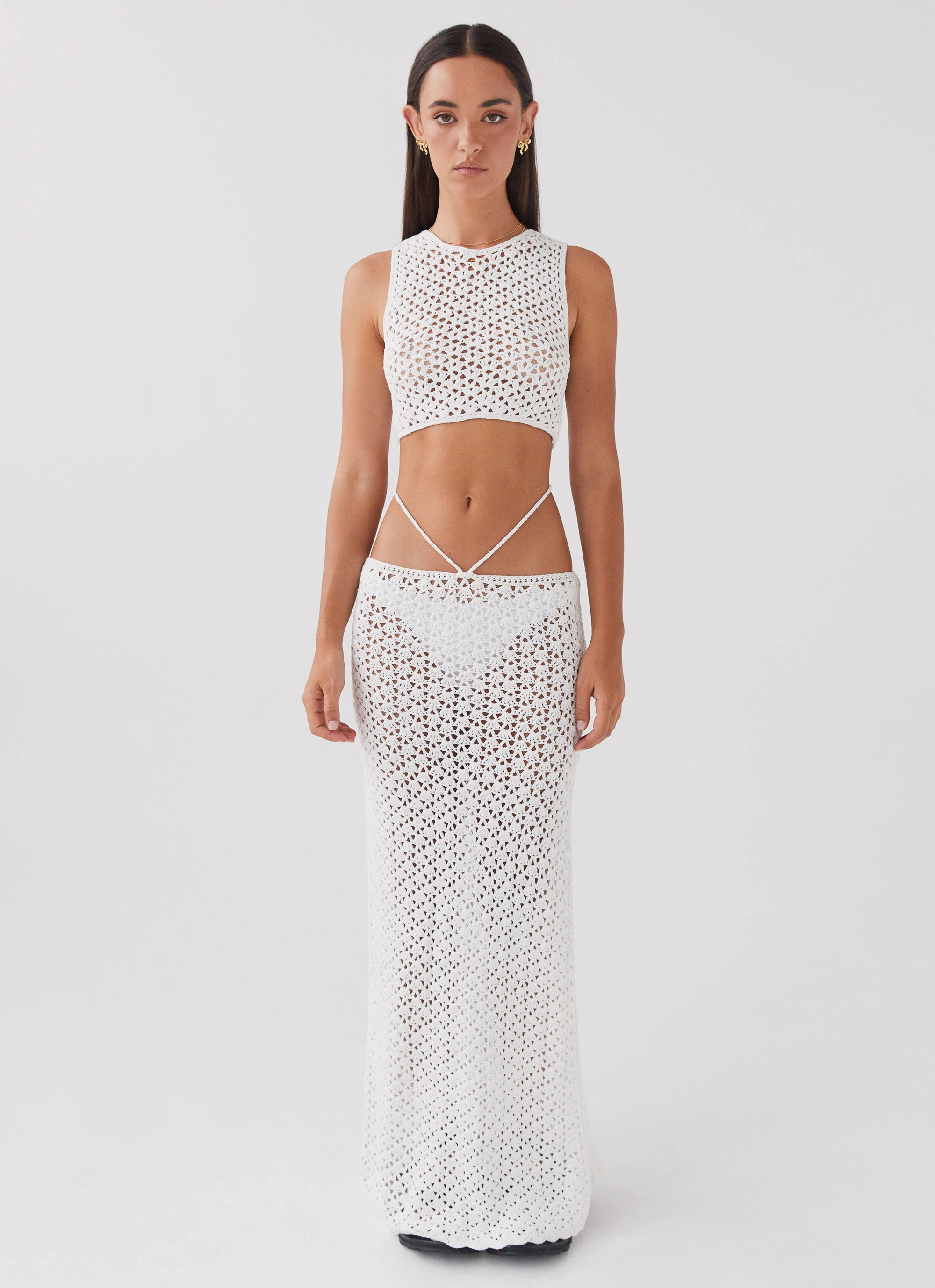 Gathered waist Simple Styling Mabel Bay Crochet Tank Top - White