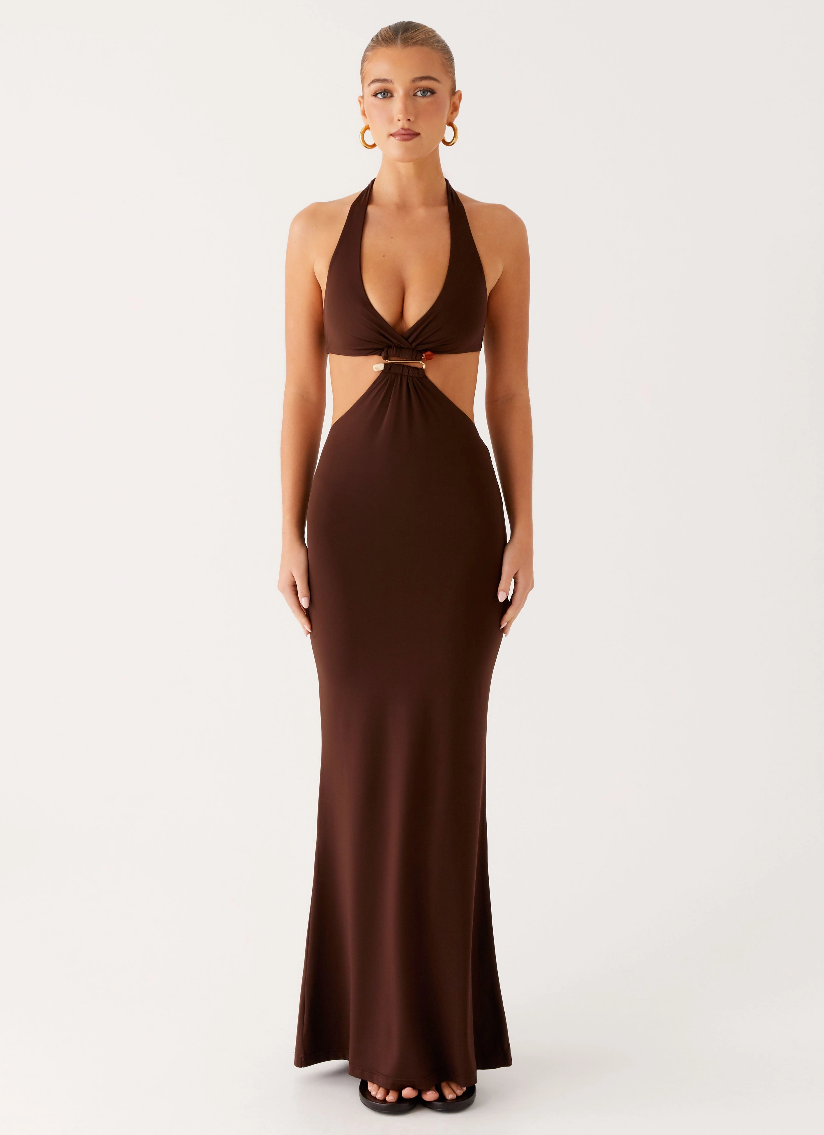 button detail Shawnie Maxi Dress - Chocolate