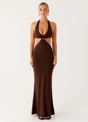 button detail Shawnie Maxi Dress - Chocolate