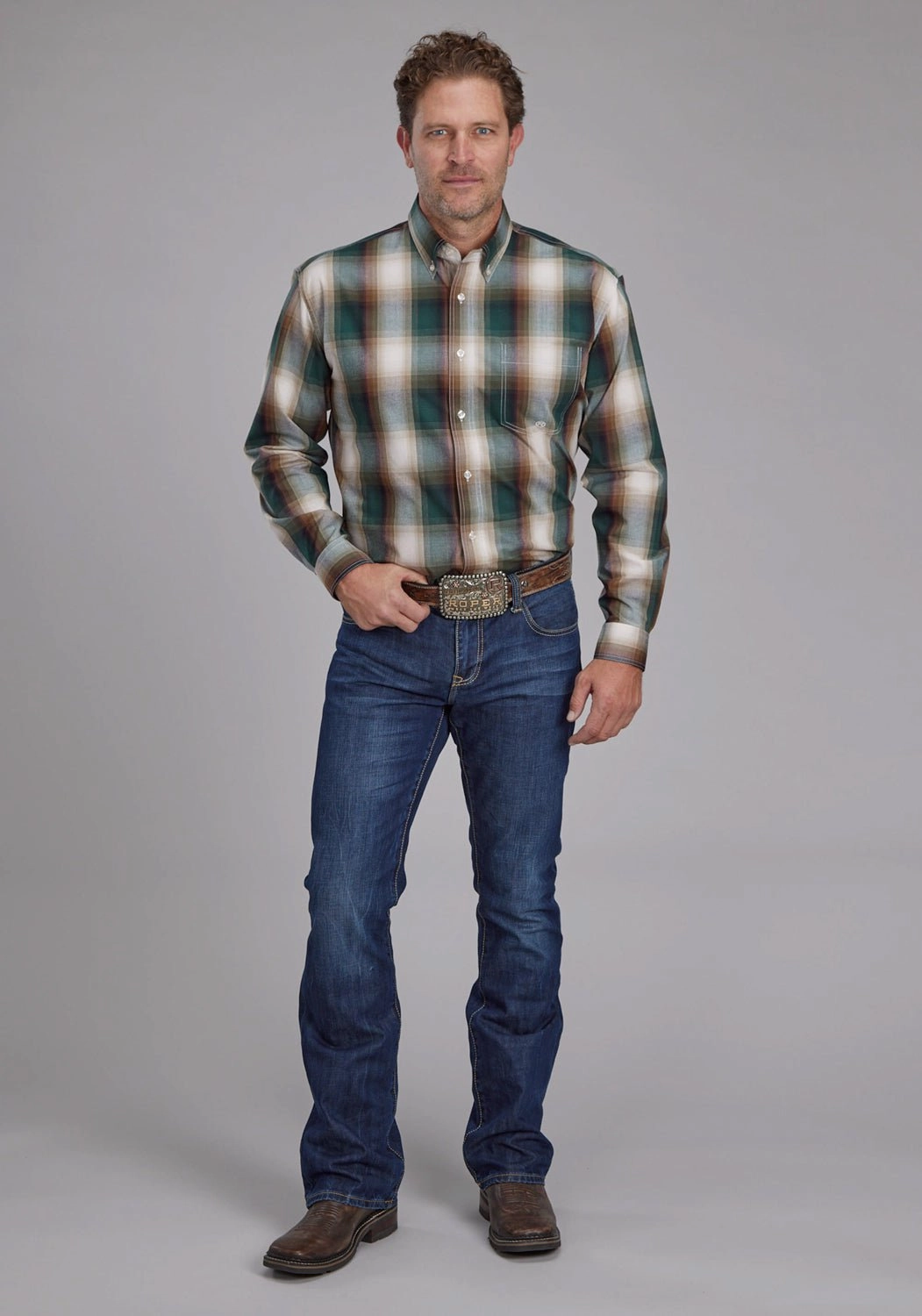 Roper Mens Tall Tree Plaid Multi-Color 100% Cotton 1 Pkt L/S Shirt Corporate Wear Subtle patterns