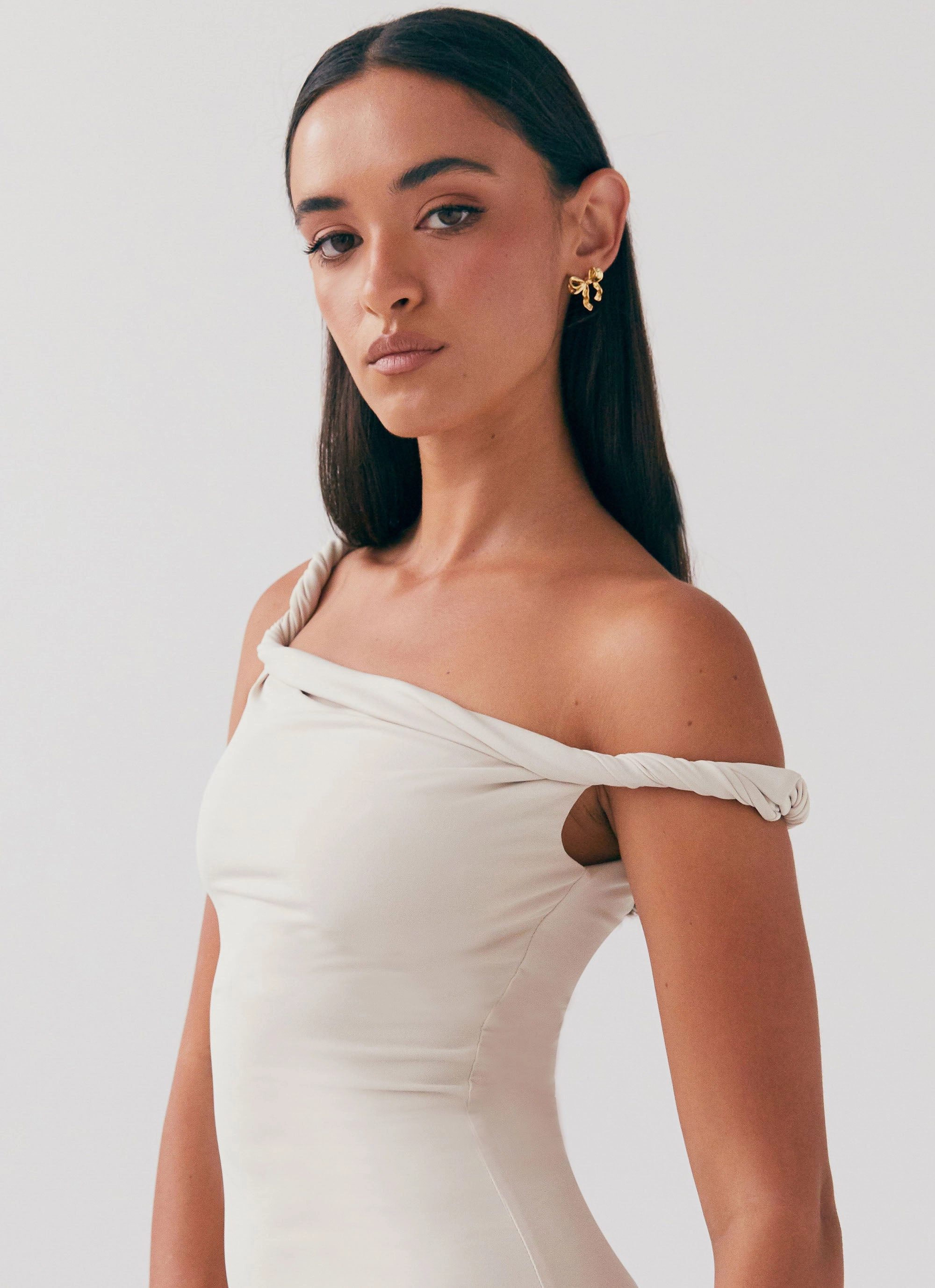 Photo Bright Arabella Twist Shoulder Maxi Dress - Beige