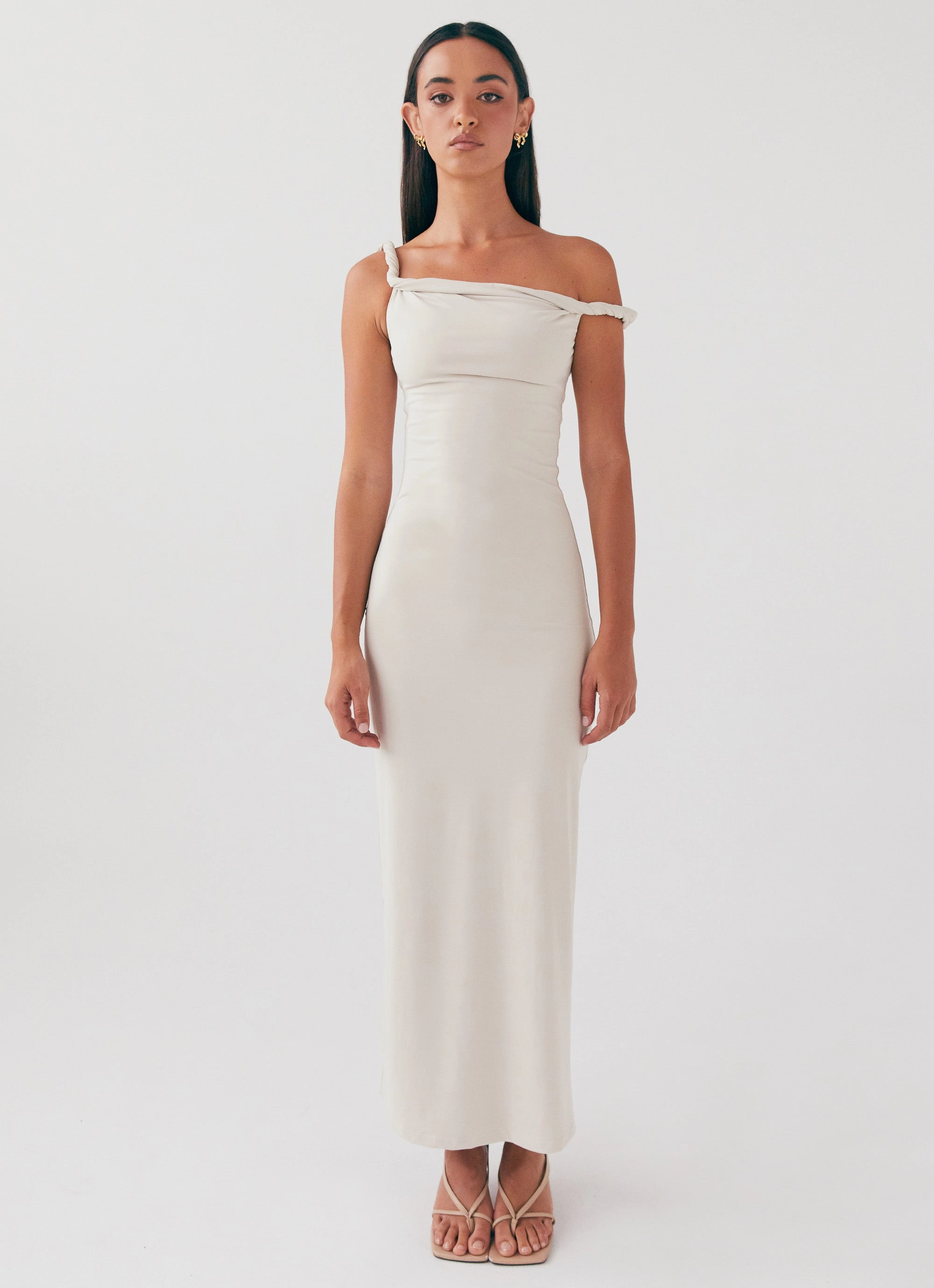 Light Layers Arabella Twist Shoulder Maxi Dress - Beige