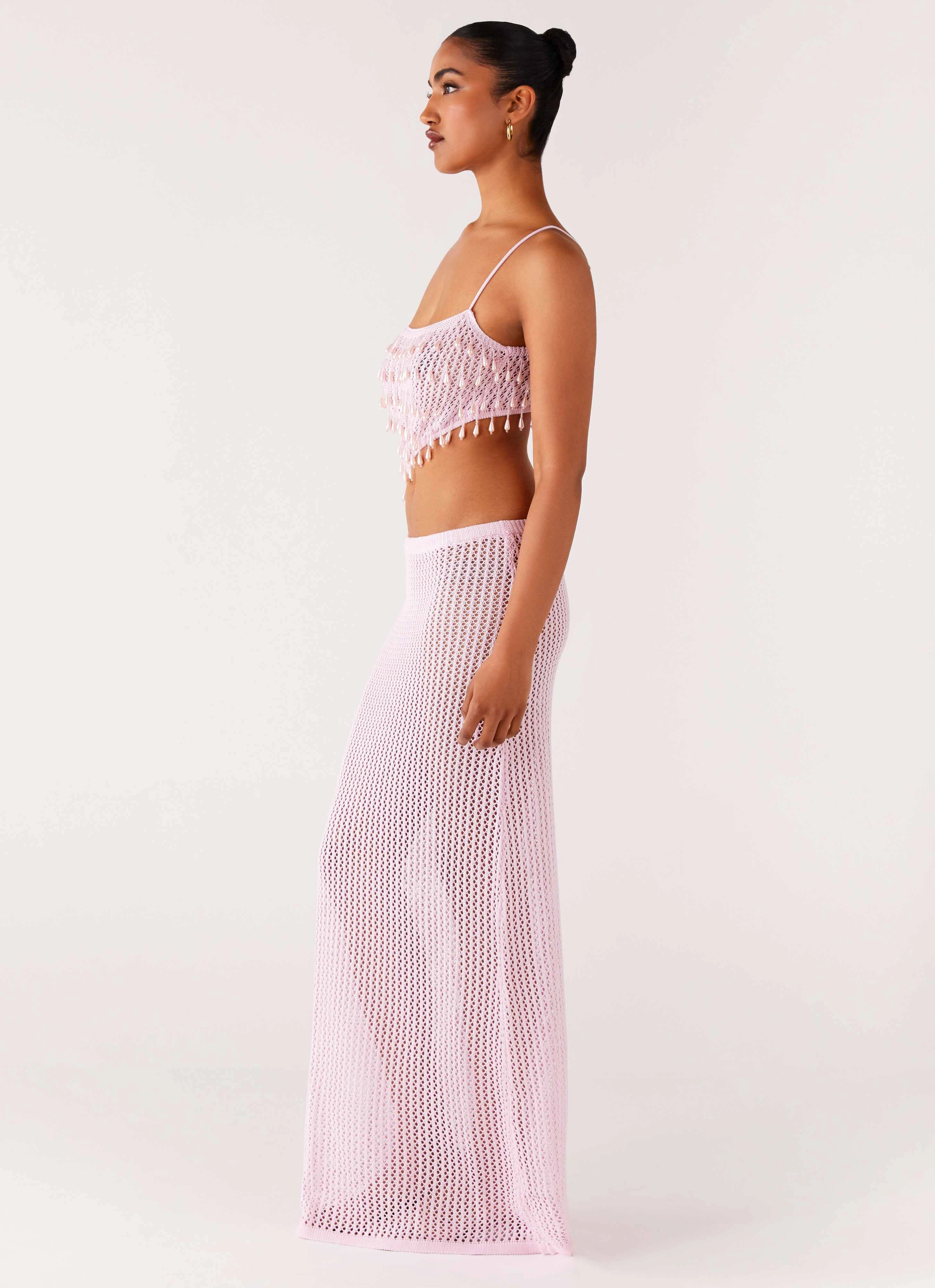 Shellbound Crochet Maxi Dress - Pink Petite Chic