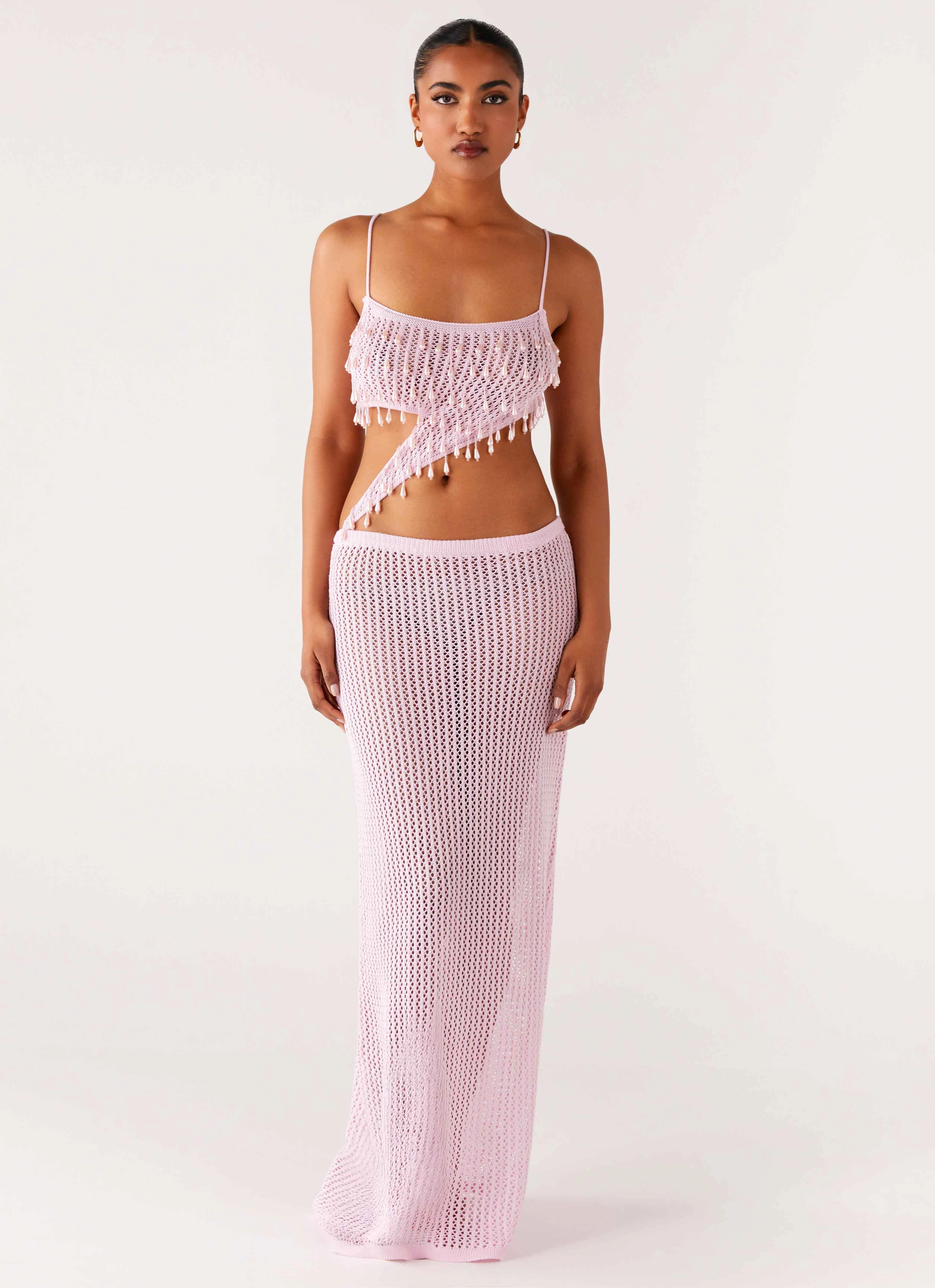 Shellbound Crochet Maxi Dress - Pink Office Smart