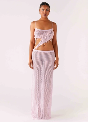 Shellbound Crochet Maxi Dress - Pink Soft Hue Elegant Wearable