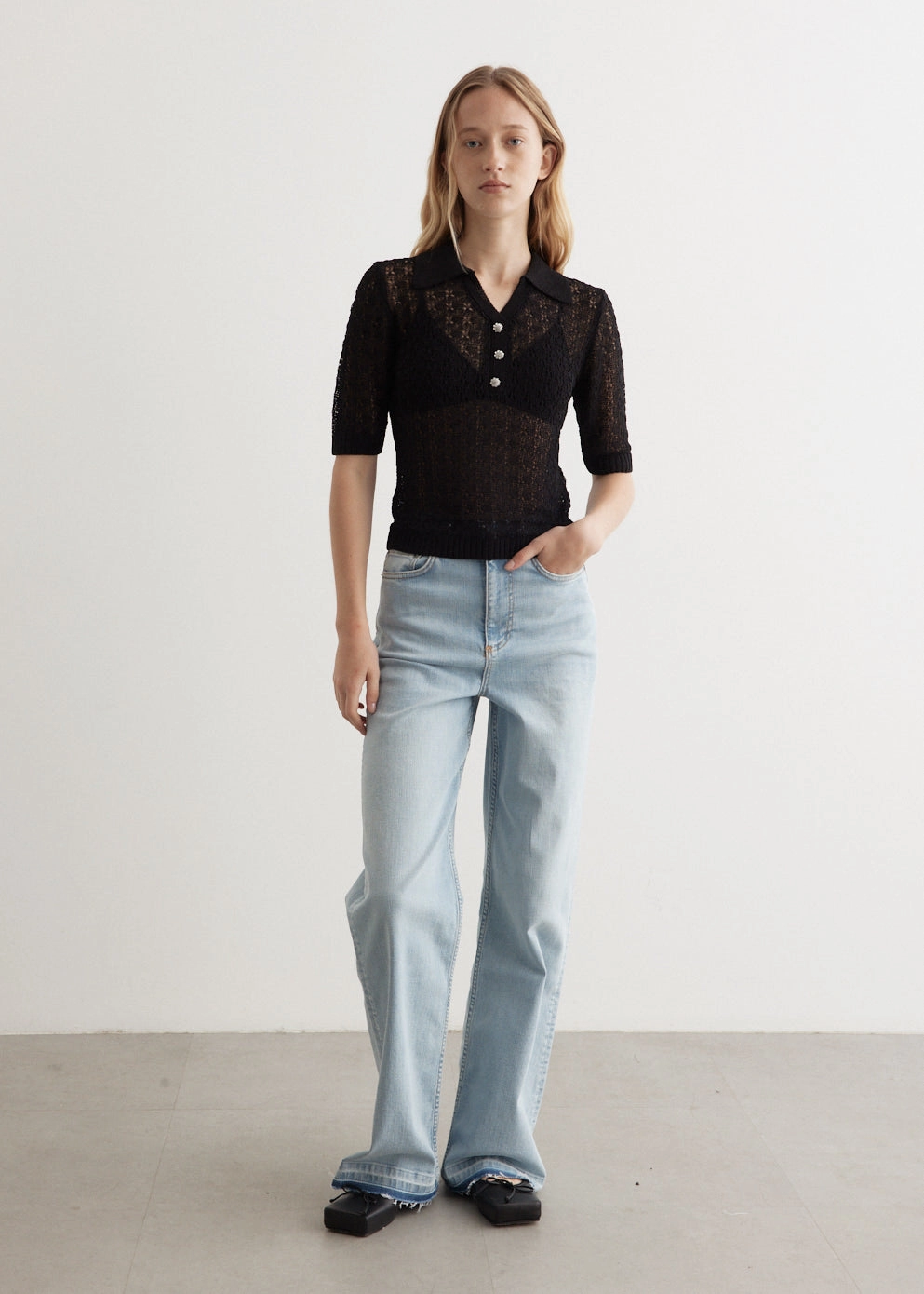 City Casual Shiny Pointelle Knit Short Sleeve Polo