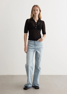 City Casual Shiny Pointelle Knit Short Sleeve Polo