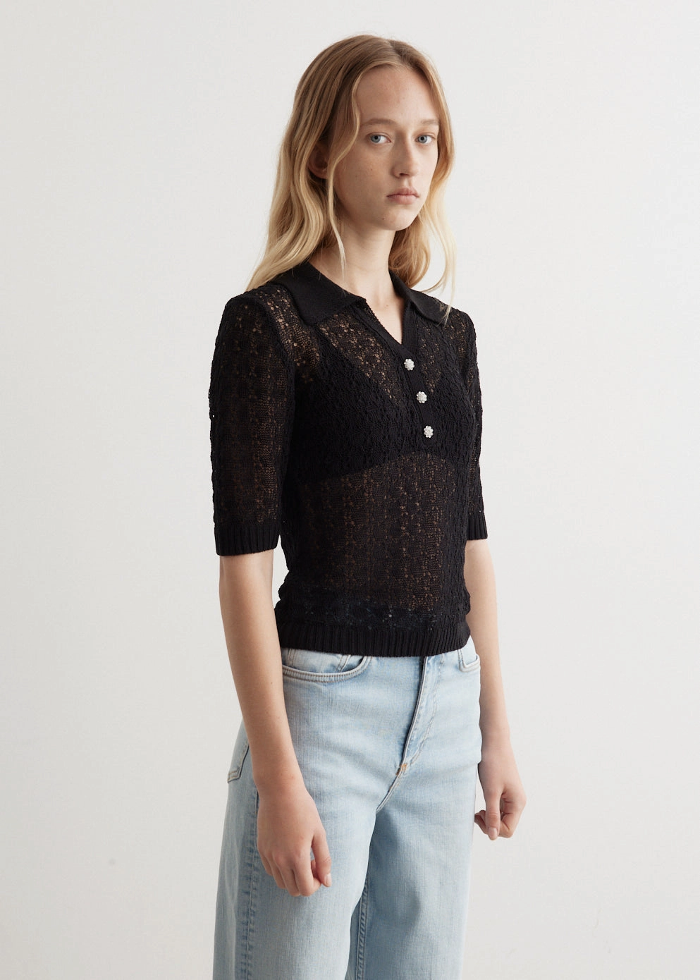 Airflow Channel Weave Shiny Pointelle Knit Short Sleeve Polo