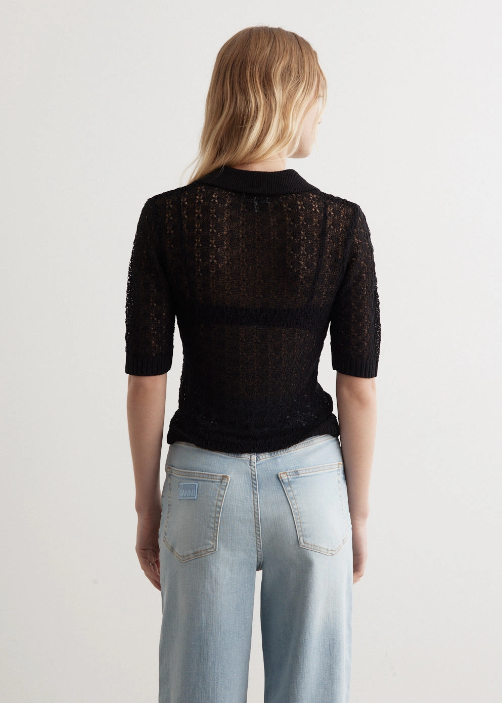 Circular Knit Technique Shiny Pointelle Knit Short Sleeve Polo