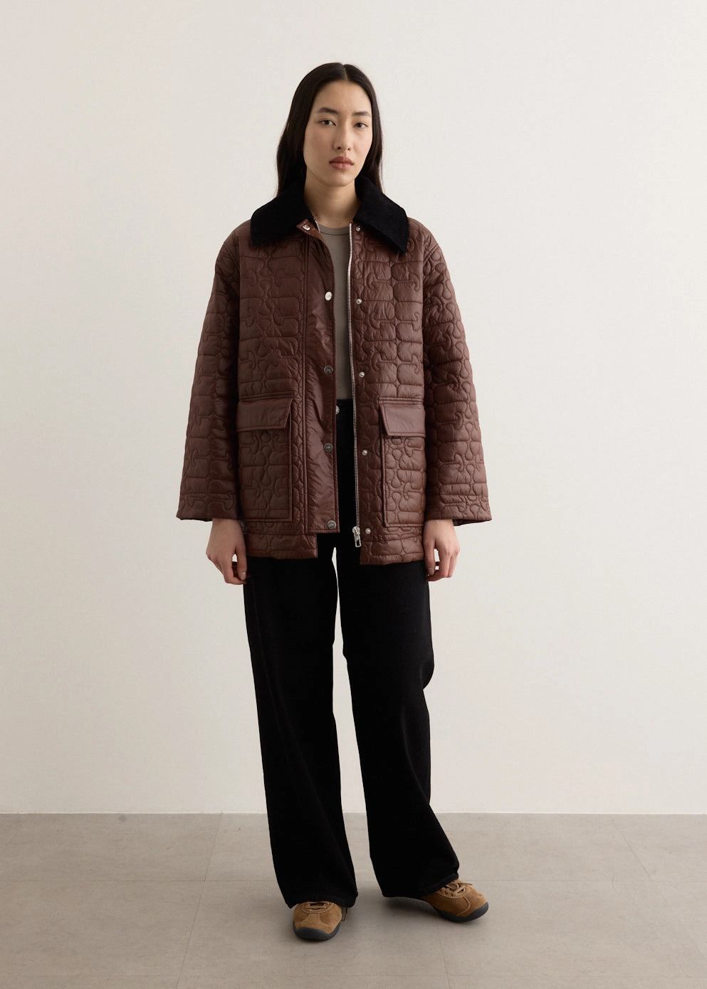 Thermoplastic Elastomer Trim Shiny Quilt Midi Jacket