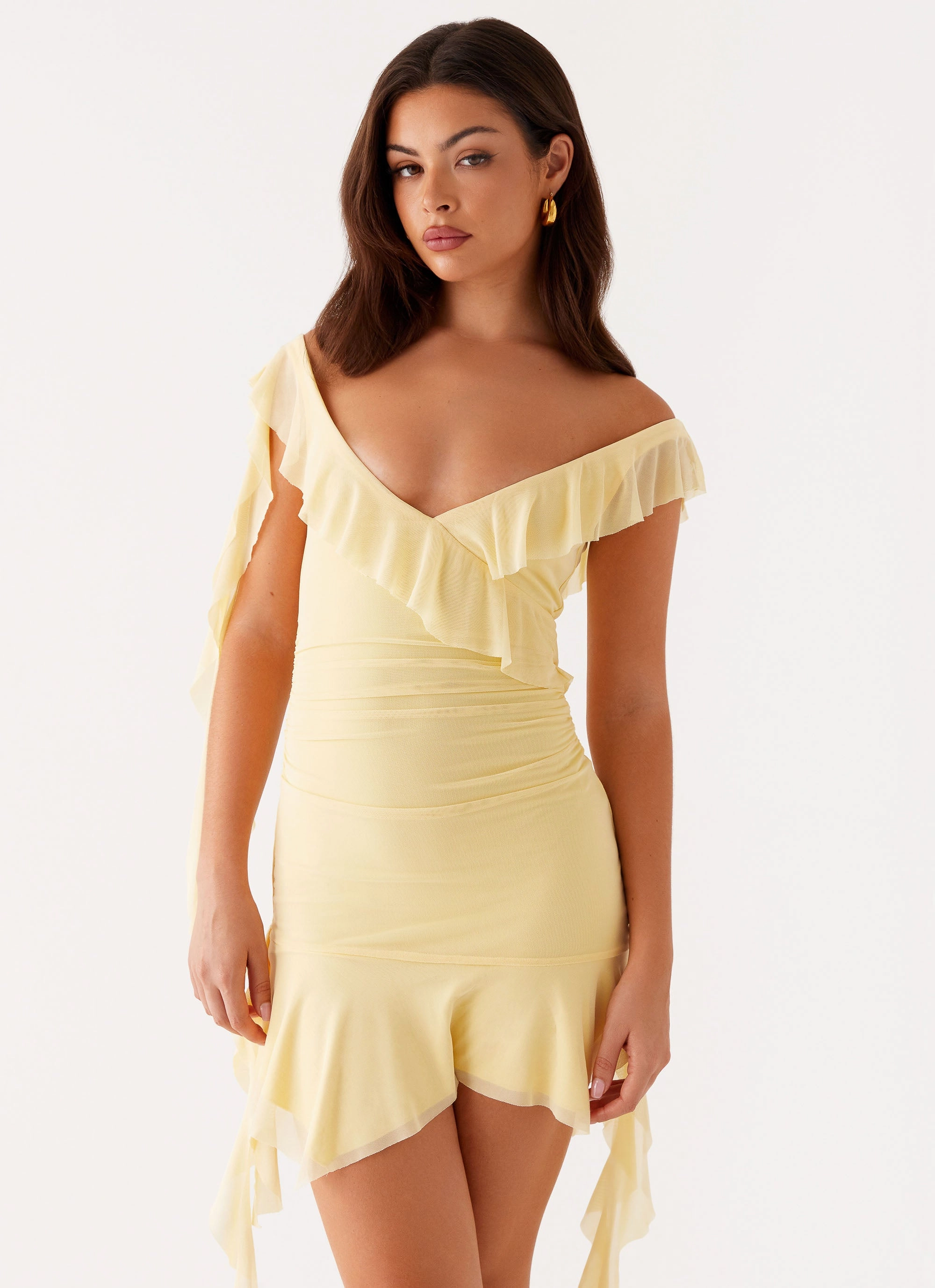 Shona Mini Dress - Yellow Sophisticated Design ContrastStitching