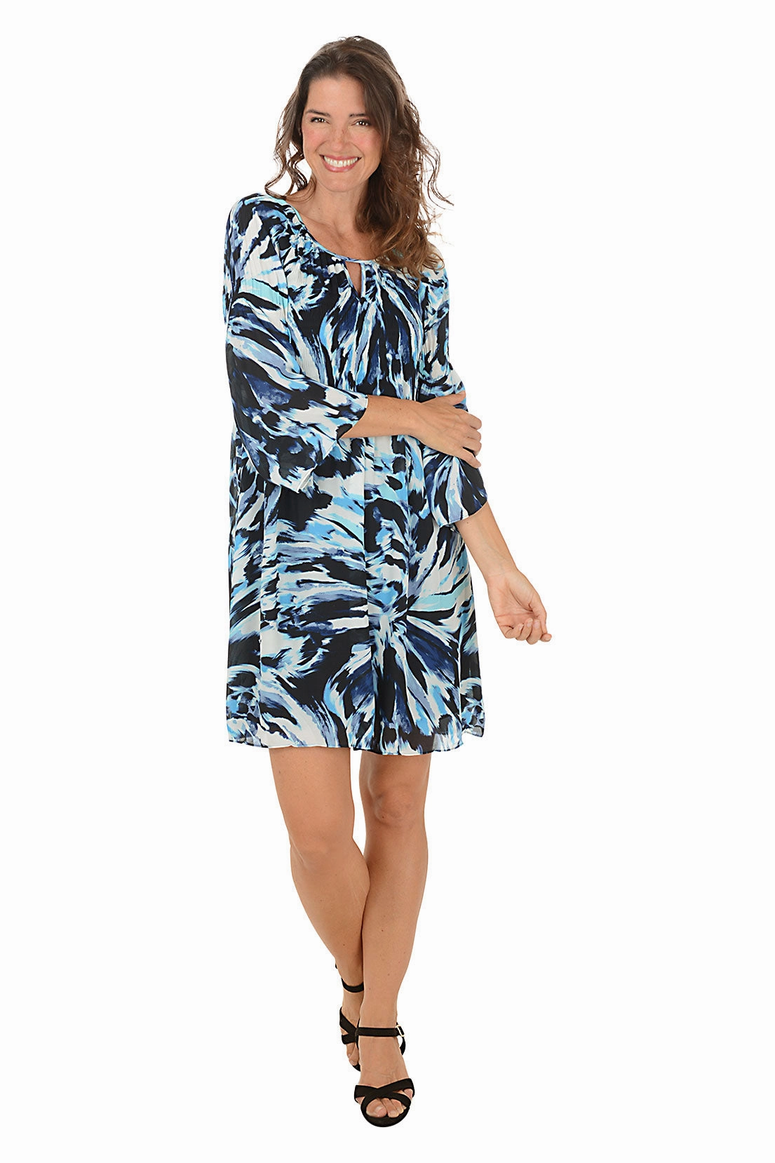 Shoreline Seafoam Keyhole Neck Pleated Dress Fresh Look Easy Layering Piece