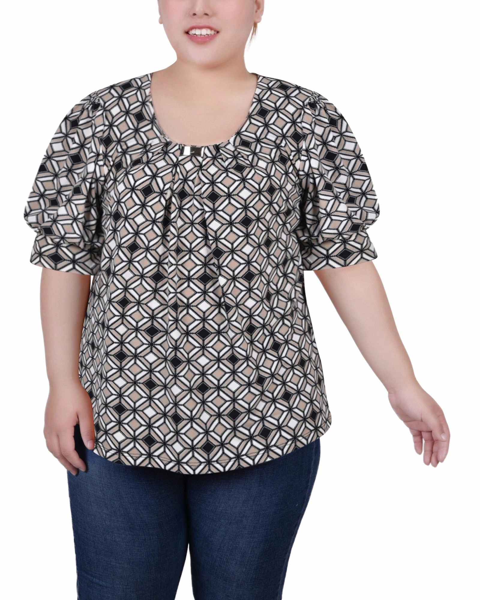 Warm Classic NonIrritating Stitching Short Sleeve Balloon Sleeve Top