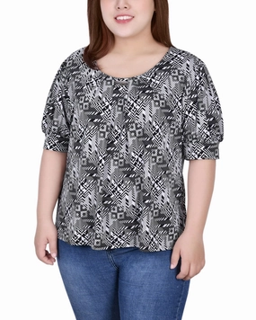 MoistureWicking Texture Short Sleeve Balloon Sleeve Top