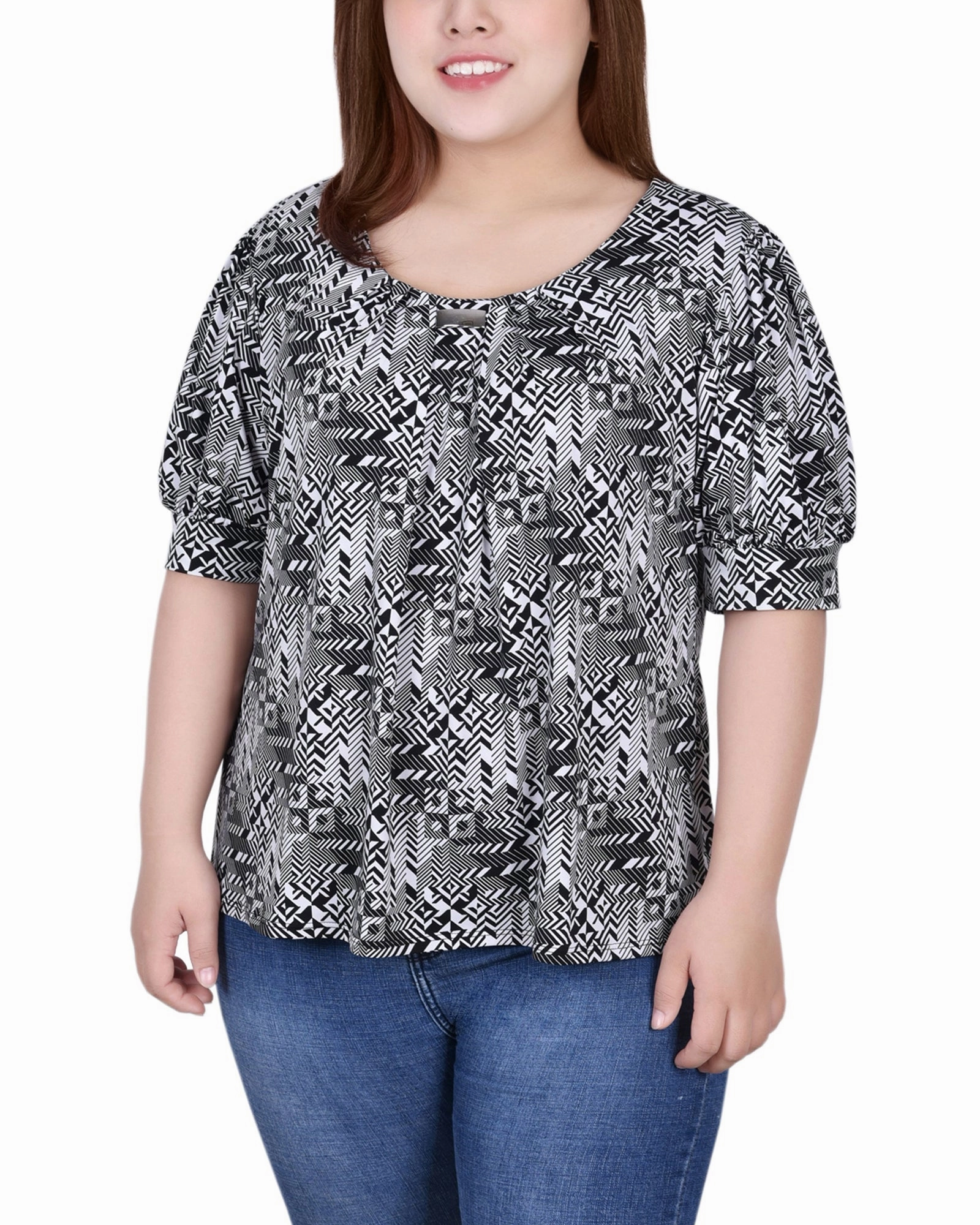 MoistureWicking Texture Short Sleeve Balloon Sleeve Top