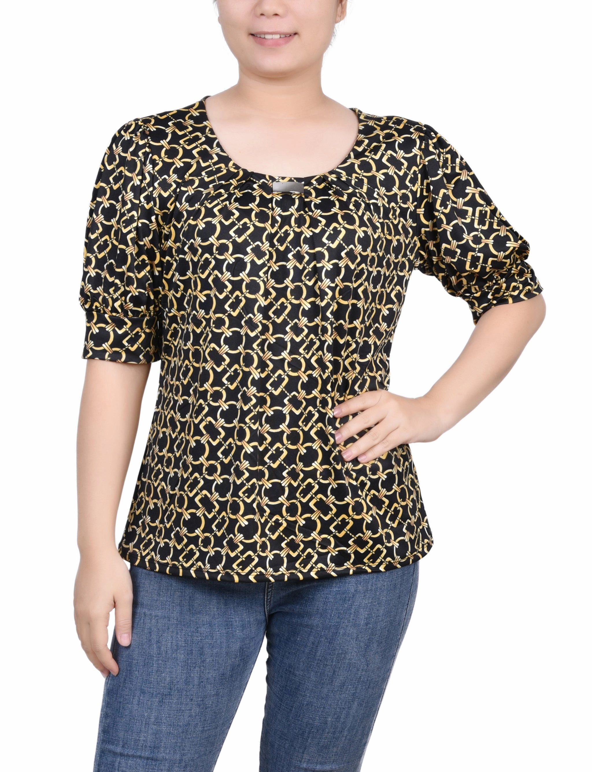 SeamFree Technology Short Sleeve Balloon Sleeve Top