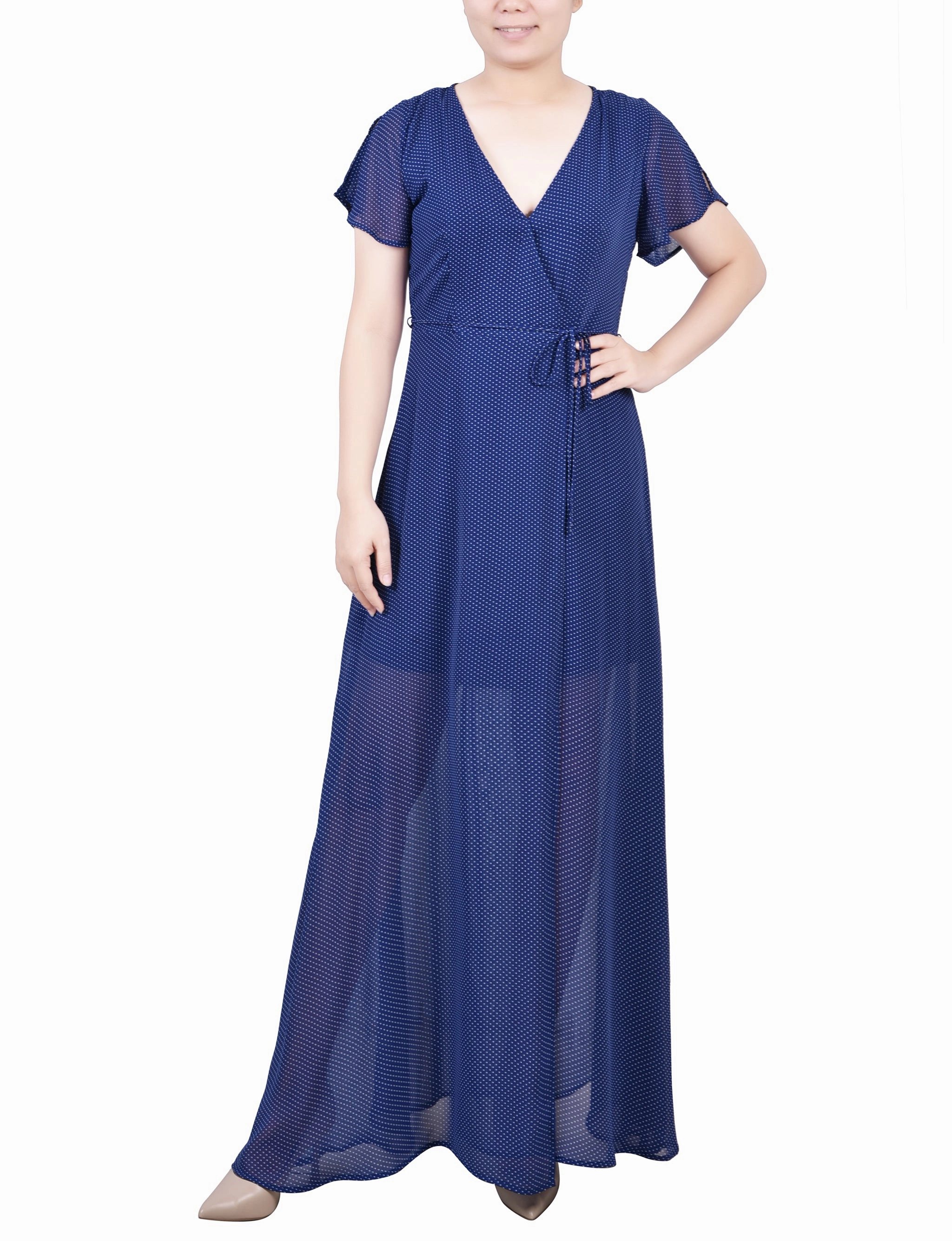 Short Sleeve Chiffon Wrap Maxi Dress Daily Flex Tailored-fit