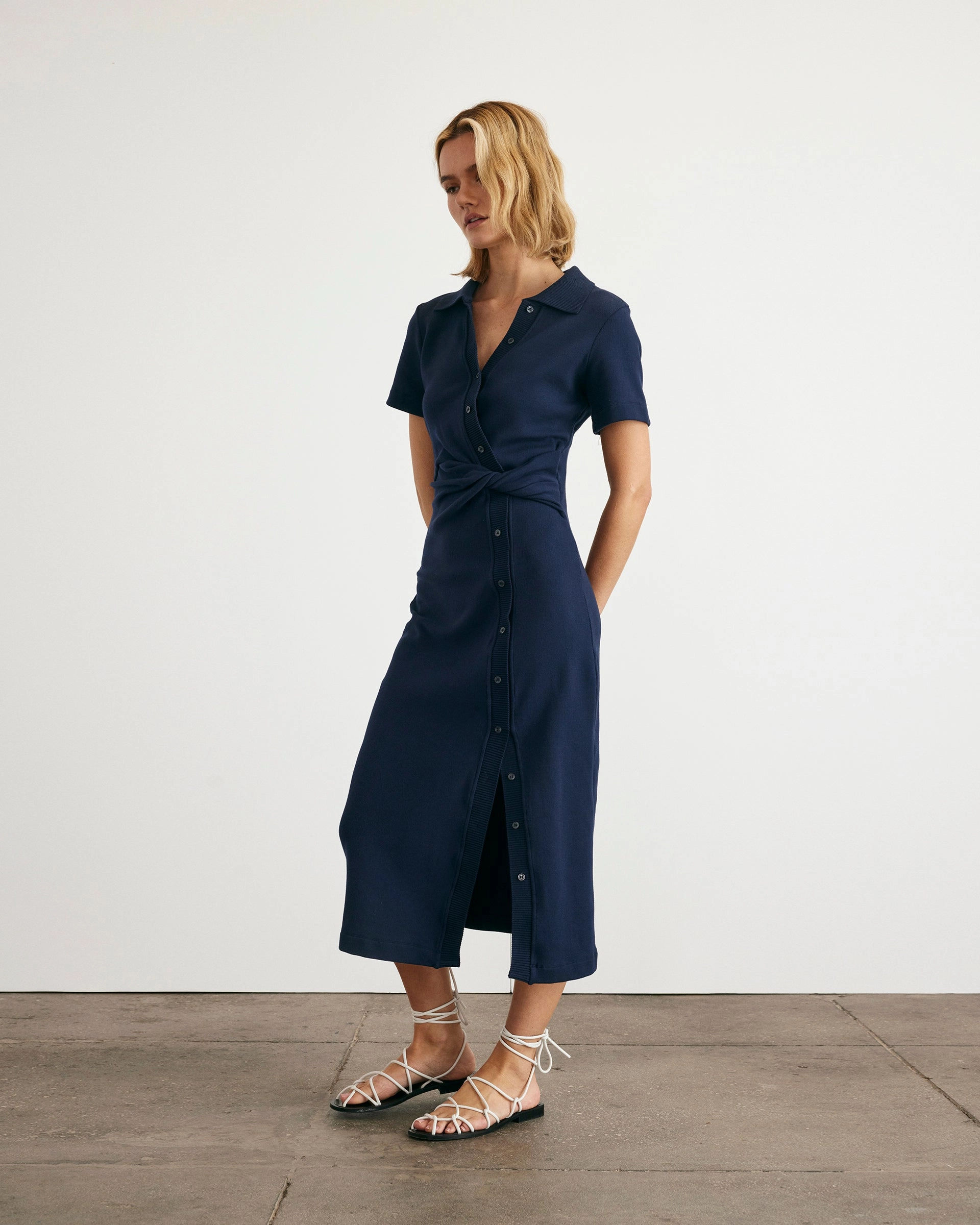 Drape Wave Short Sleeve Ellicot Dress