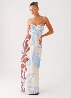 Pastel-Tone Light and breezy summer dress Raiden Maxi Dress - Bloom Wave Print