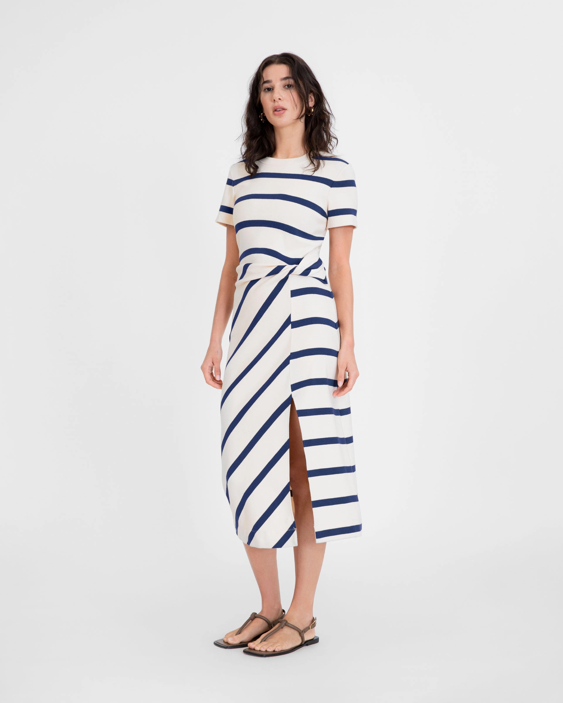 Youthful Mood Velvet-Touch Short Sleeve Striped Cody Dress
