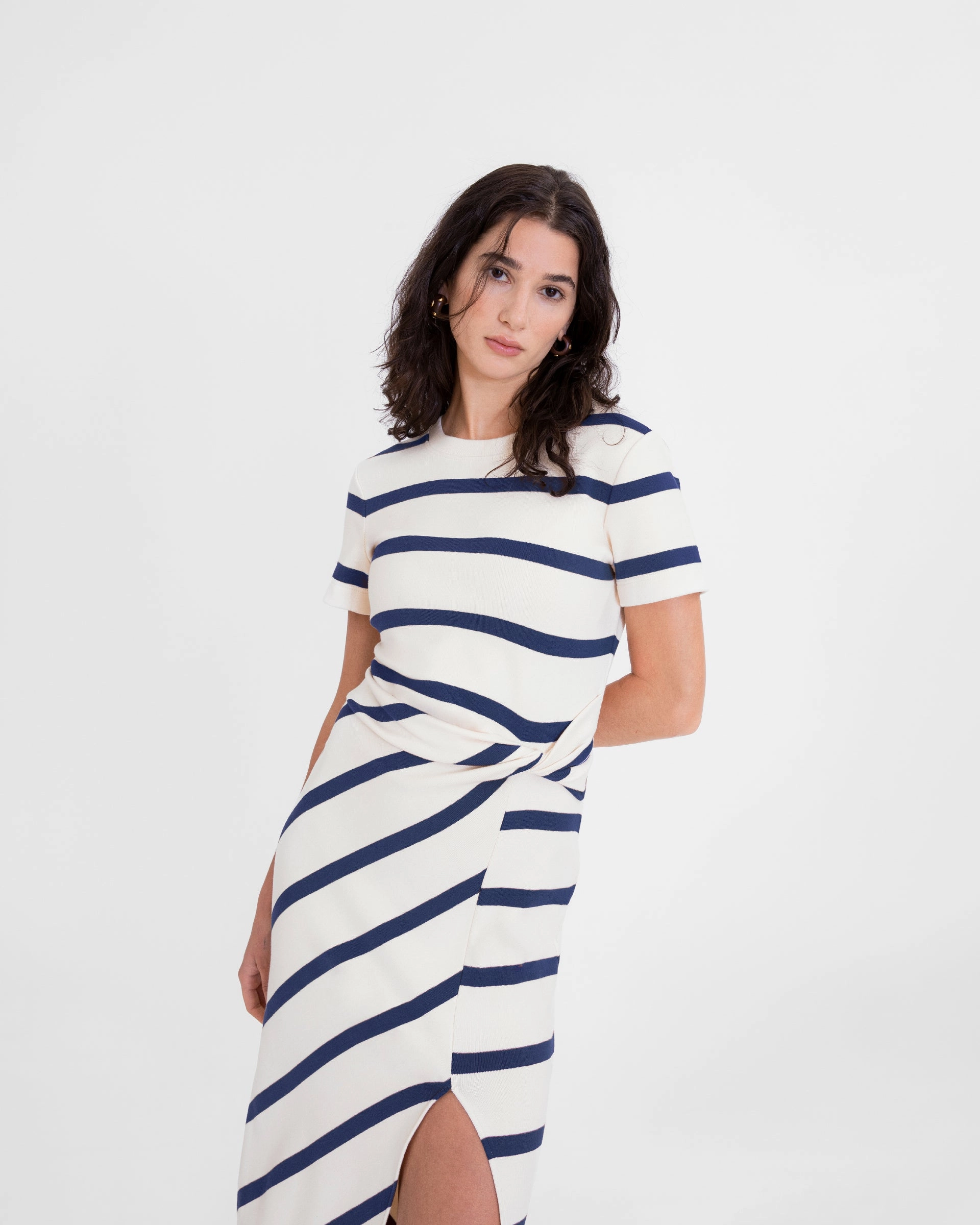 Short Sleeve Striped Cody Dress Sheer Layer Dressy Glow