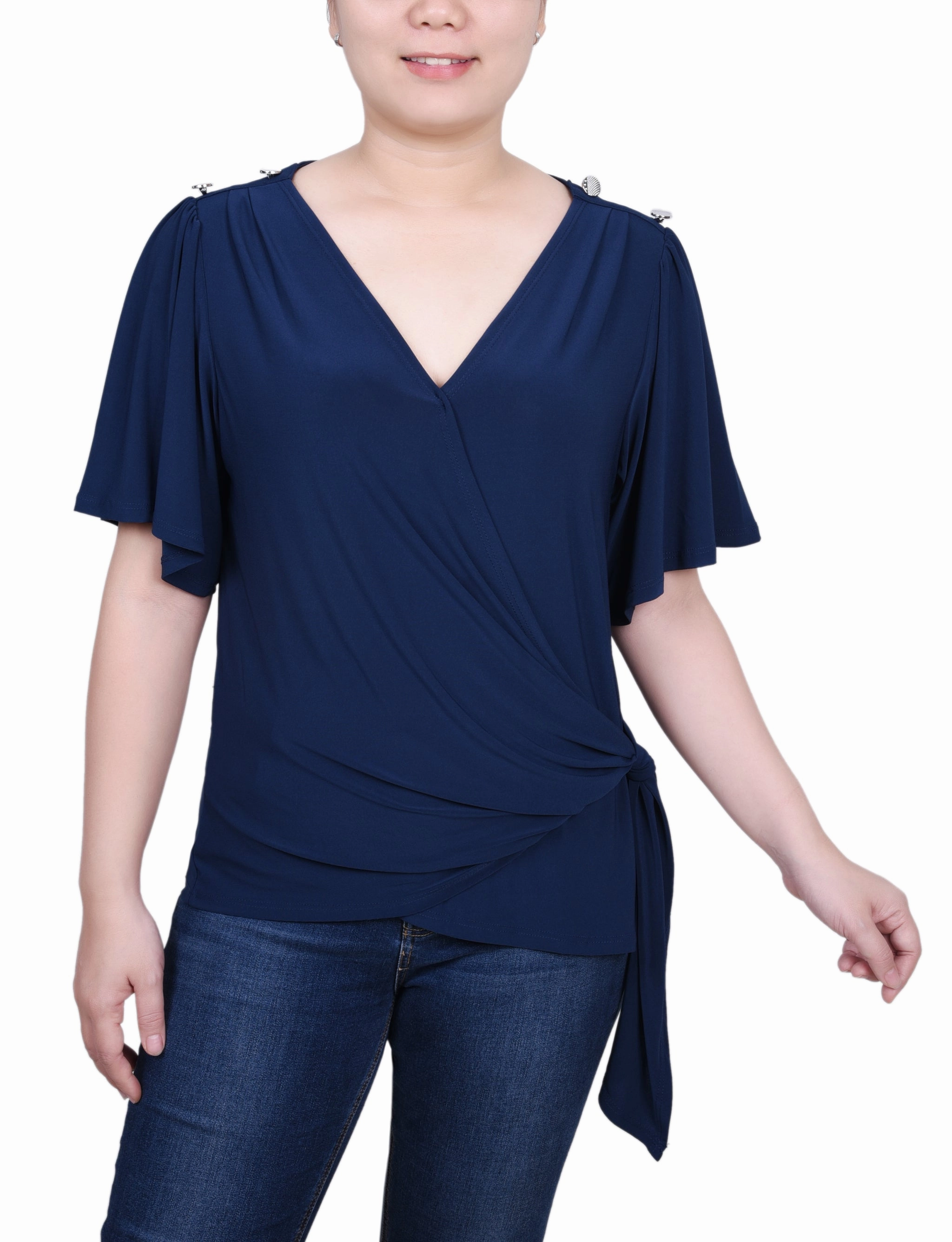 Cold Casual Outfit Short Sleeve Wrap Top
