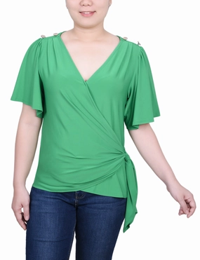 Short Sleeve Wrap Top AntiStatic Coating Reinforced Neckline Stitching