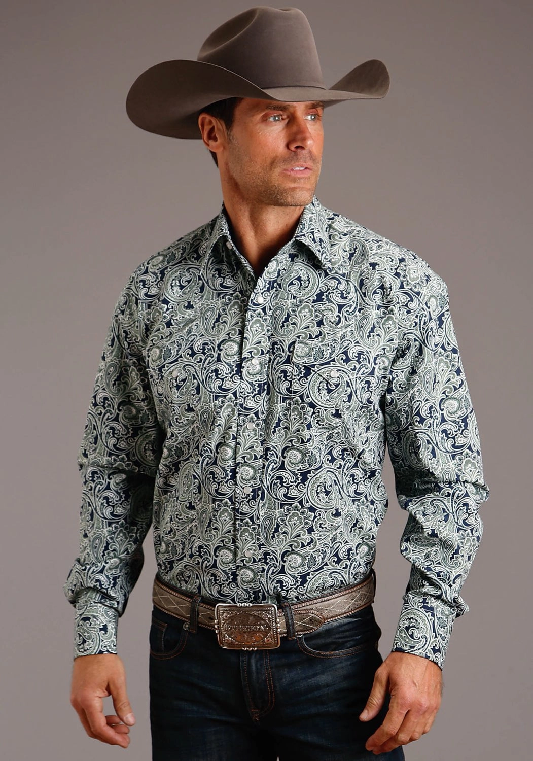 Stetson Mens Blue 100% Cotton Greenspring Paisley L/S 2 Pocket Shirt Non Restrictive Armhole Plus size option