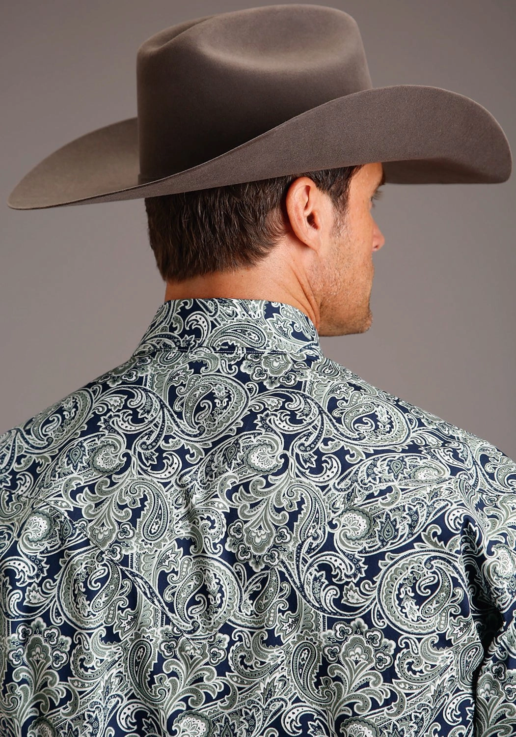 Stetson Mens Blue 100% Cotton Greenspring Paisley L/S 2 Pocket Shirt Premium Feel