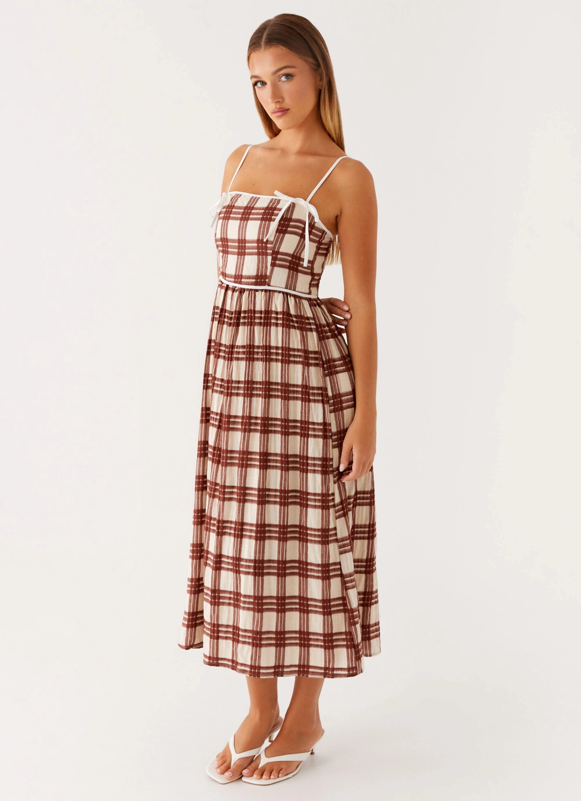 Smart Vibe Interchangeable-Detail Shyanne Midi Dress - Chocolate Check