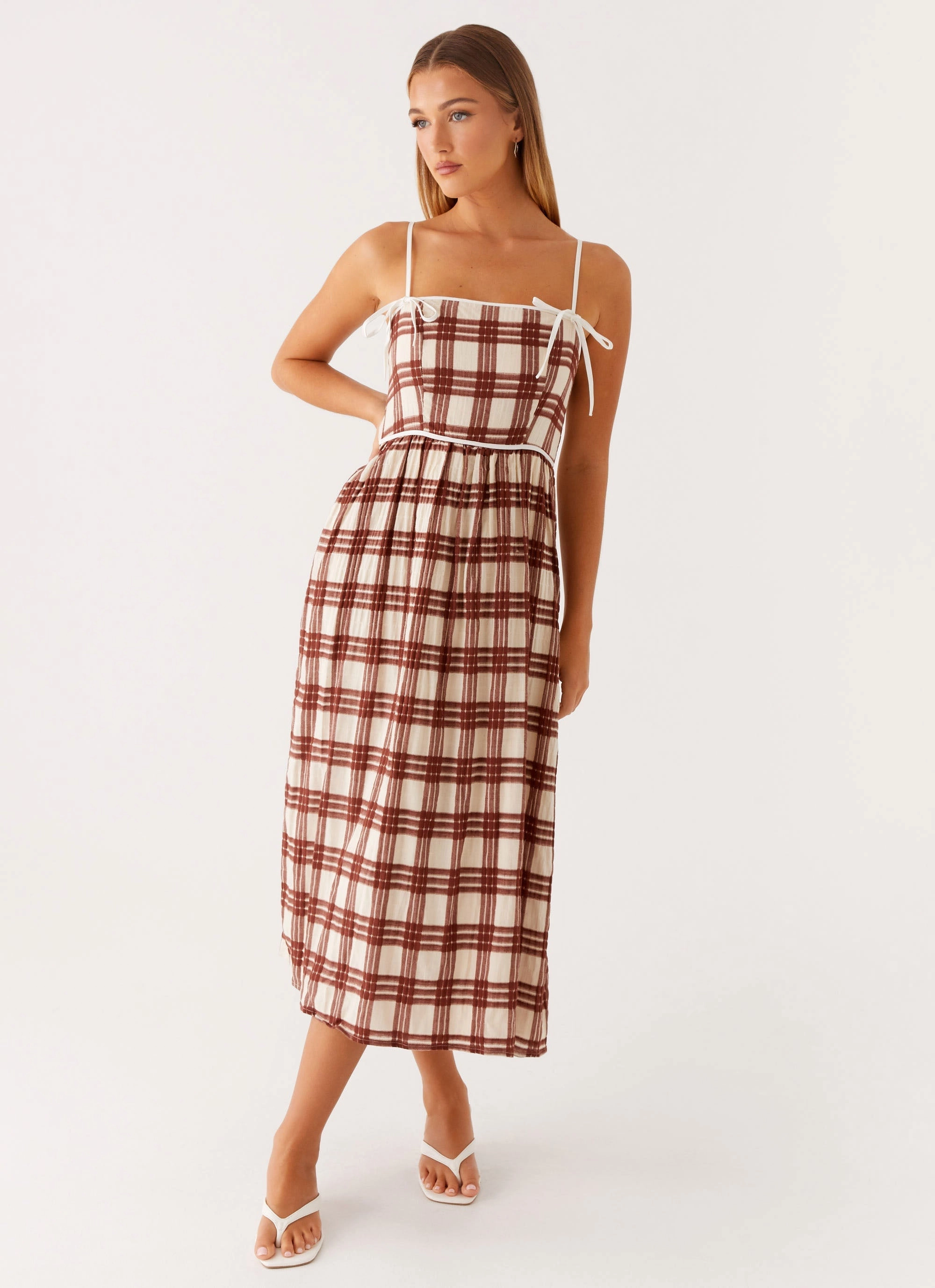 Shyanne Midi Dress - Chocolate Check Dreamy Motion