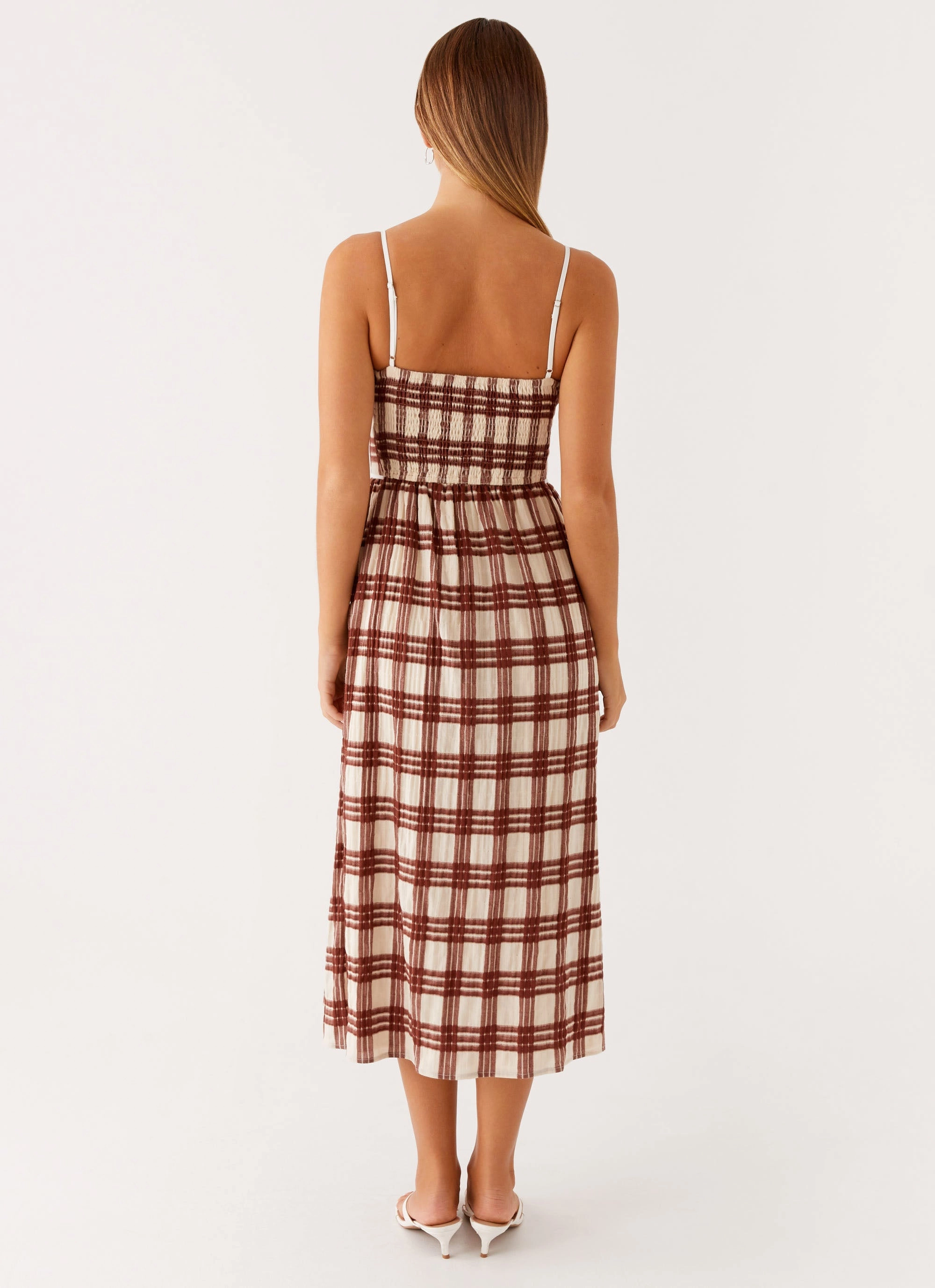 Back-Zip Fashion Daily Shyanne Midi Dress - Chocolate Check