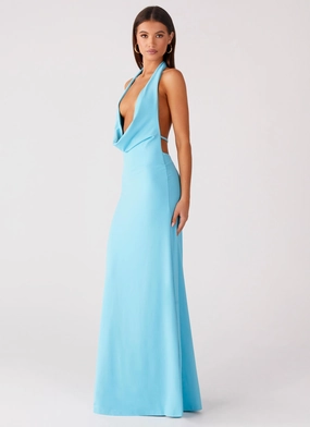 Trendy Wearable LayeredHemline Driftwood Cowl Maxi Dress - Turquoise