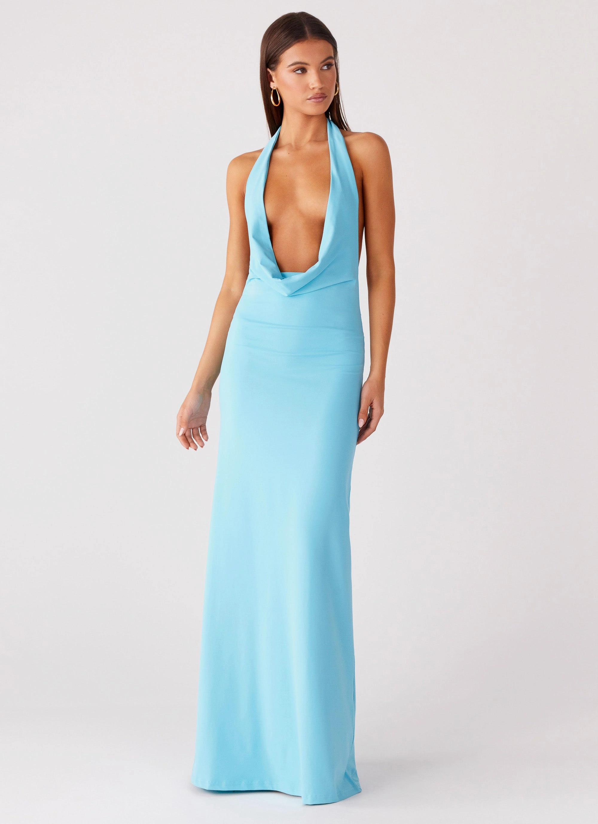 Driftwood Cowl Maxi Dress - Turquoise Semi Casual Photo Light