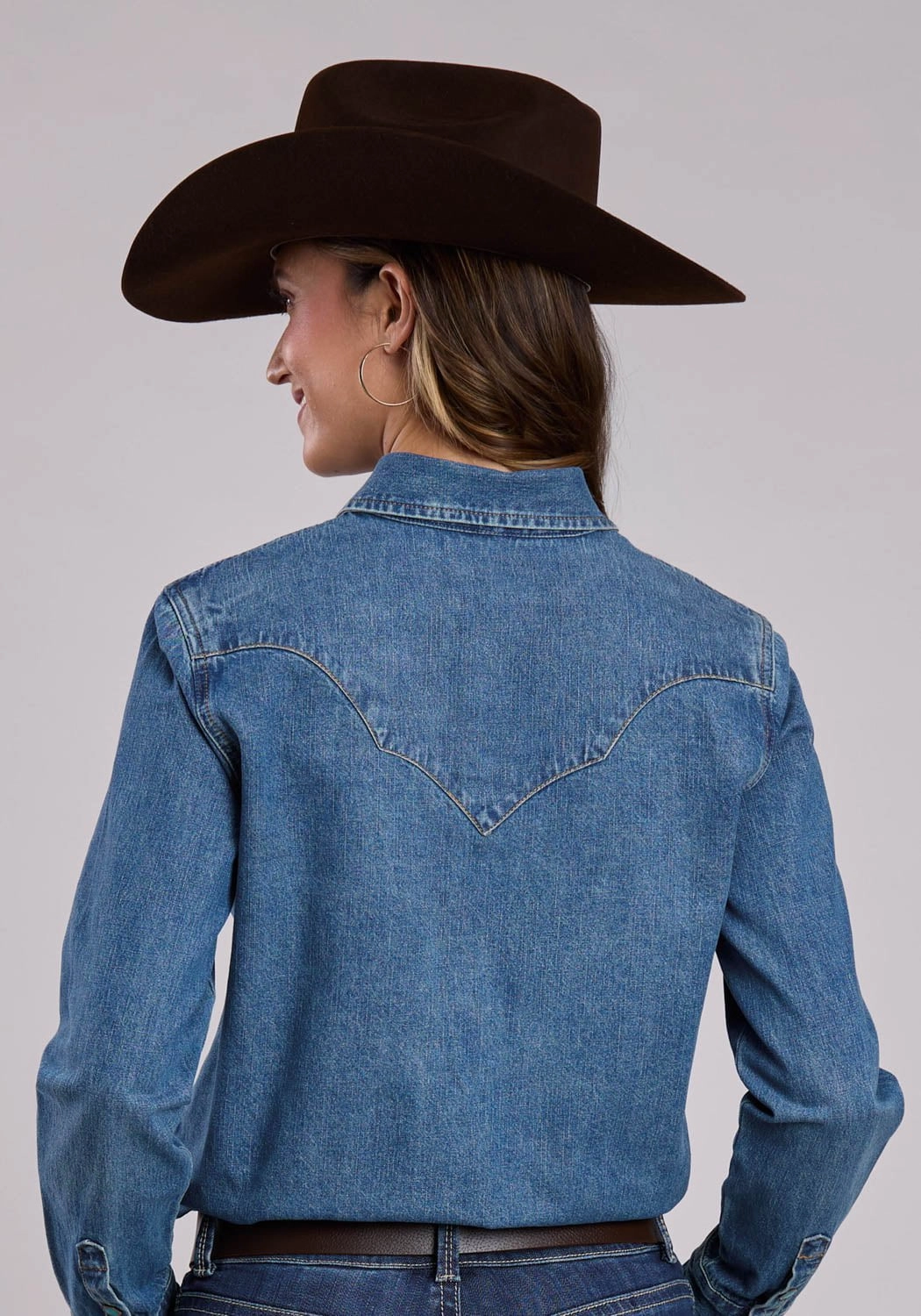 Premium Finish Stetson Womens Fancy Sawtooth Blue 100% Cotton L/S Shirt