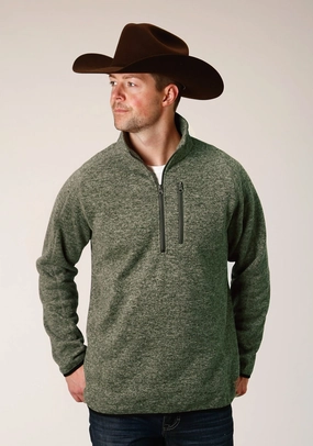Premium Pima Cotton Travel-friendly Stetson Mens Green Polyester Bonded Knit Sweater