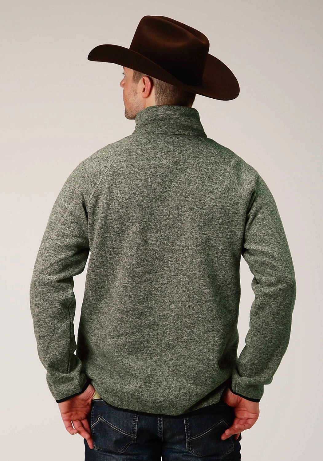 Minimalist Closure Soft Stretch Collar Stetson Mens Green Polyester Bonded Knit Sweater