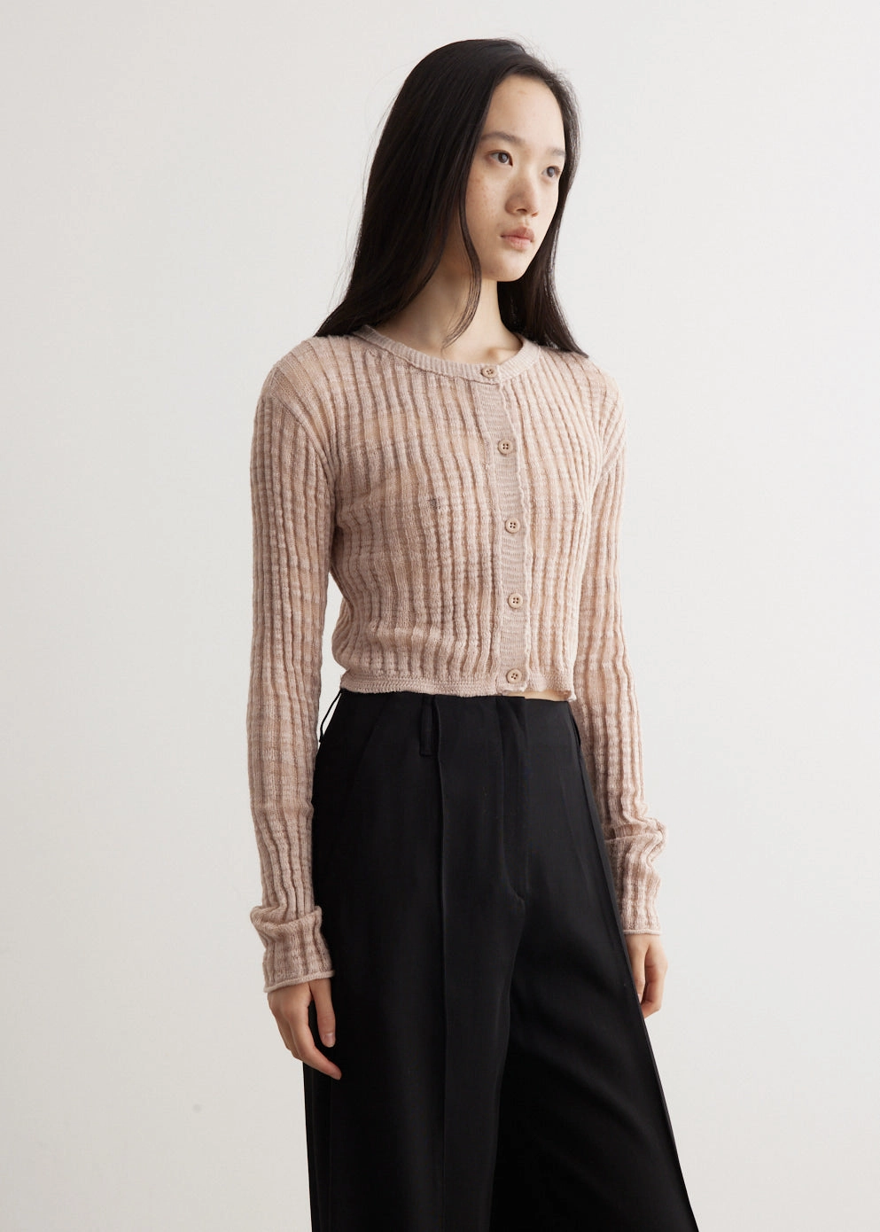 Kikos Slub Linen Cardigan Reinforced Hemline