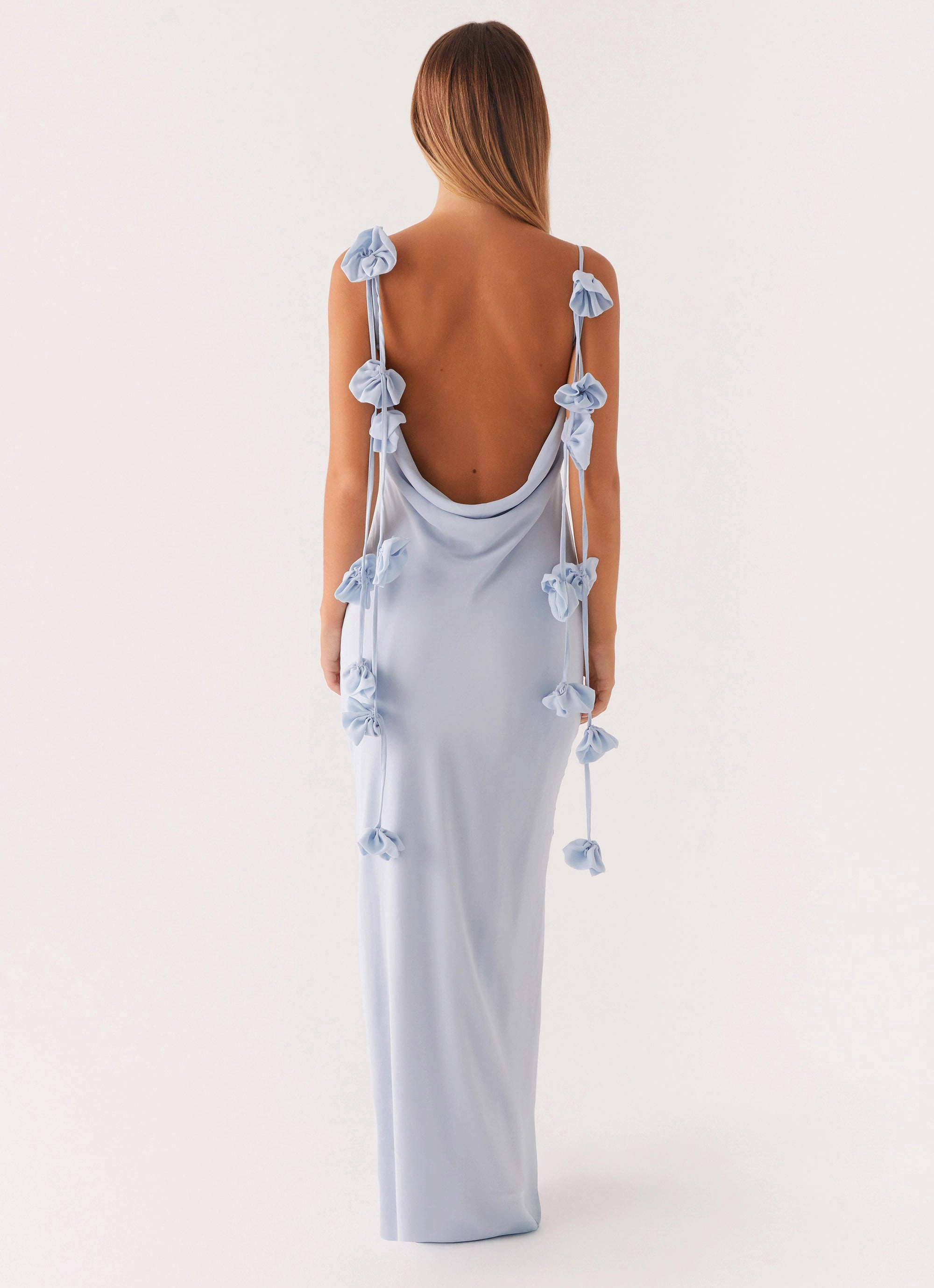 Simona Maxi Dress - Pastel Blue Satin Fabric