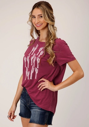 Lightweight Material Moisture Wicking Material Roper Womens Multiple Cactus Wine Poly/Rayon S/S T-Shirt