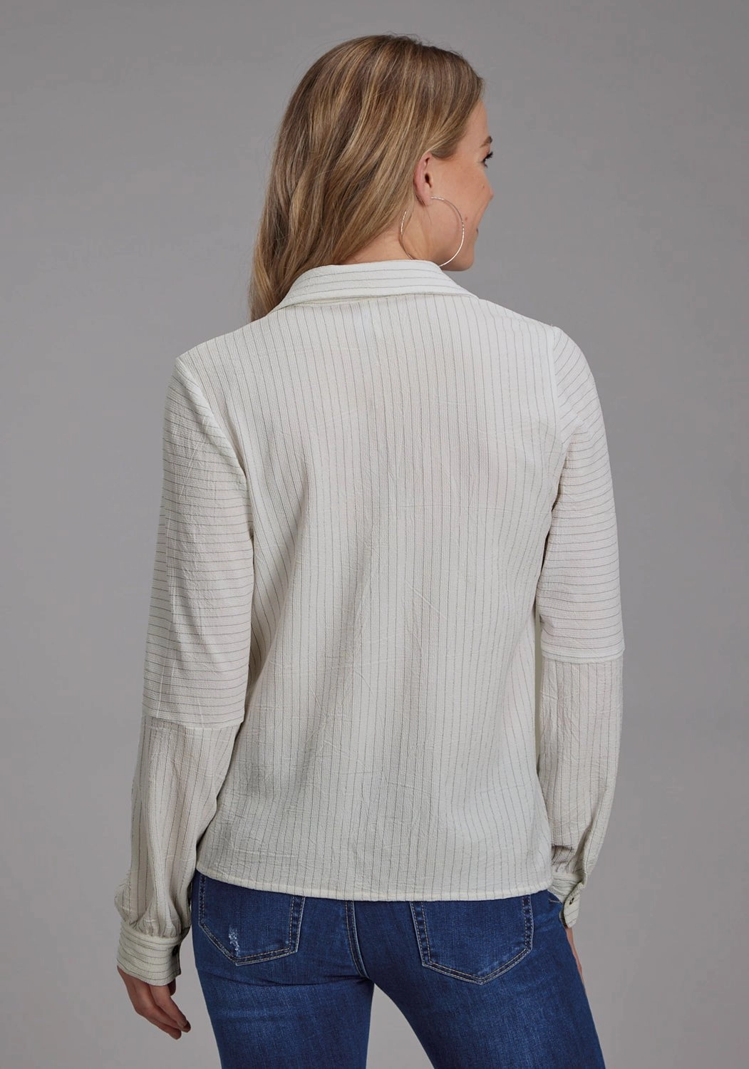 Poolside Lounge Roper Womens 2196 Moss Stripe Cream Polyester L/S Blouse