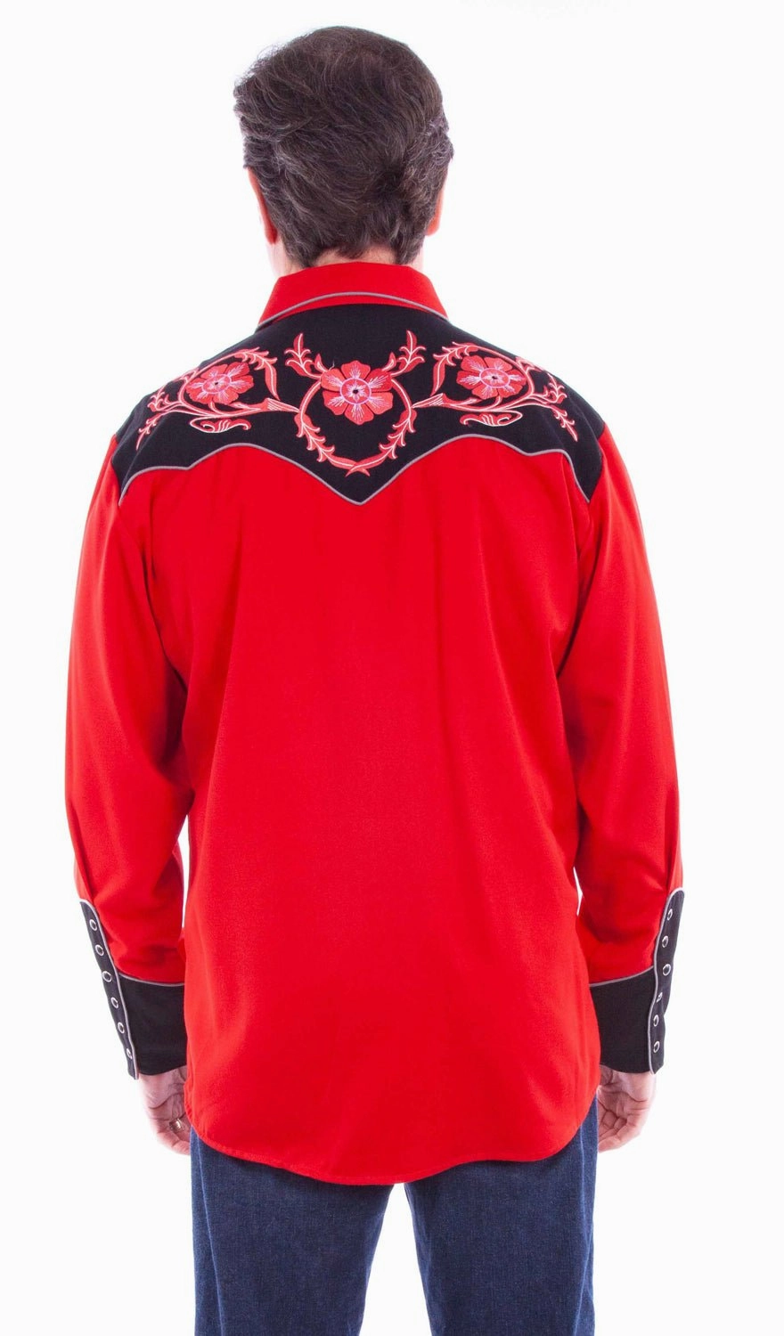 Fashion staples Scully Mens Bold Floral Embroidery Red Poly/Rayon L/S Shirt