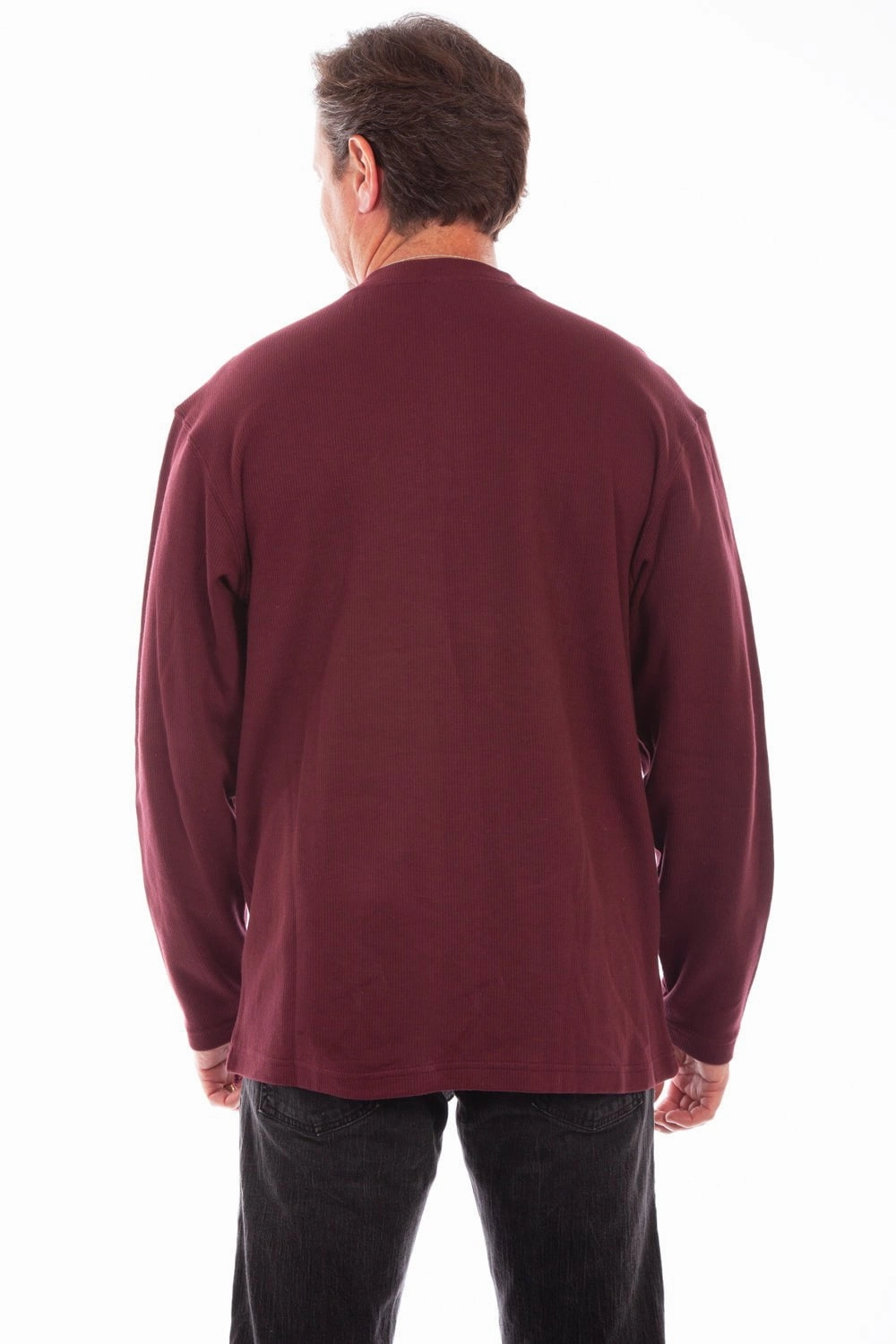 Dressy look Versatile Styling Scully Mens Burgundy 100% Cotton Henley Rib L/S T-Shirt