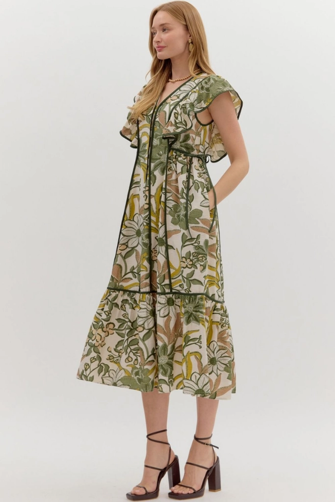 Cora Floral Panel Midi Dress Street Mode Layered-Look