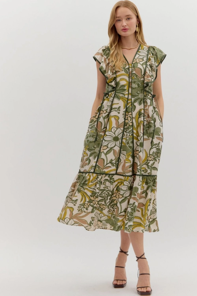 Transitional-Wear Cora Floral Panel Midi Dress