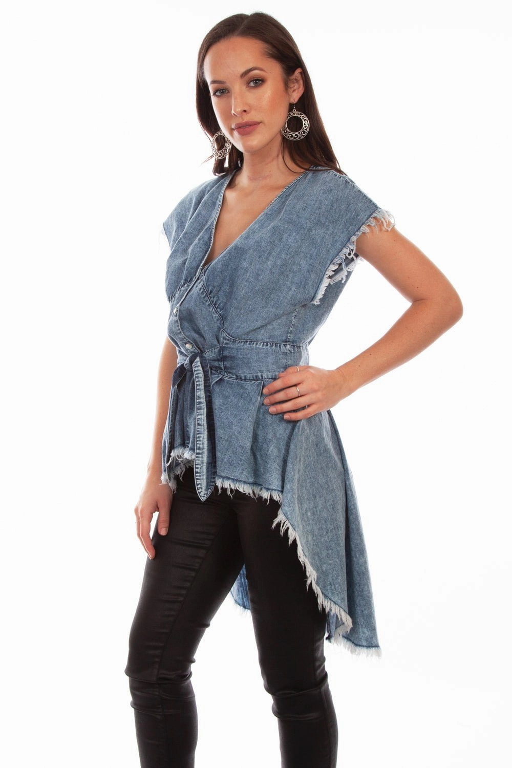 Scully Womens Denim 100% Cotton Frayed S/L Tunic Seamless construction High-Quality Fabric